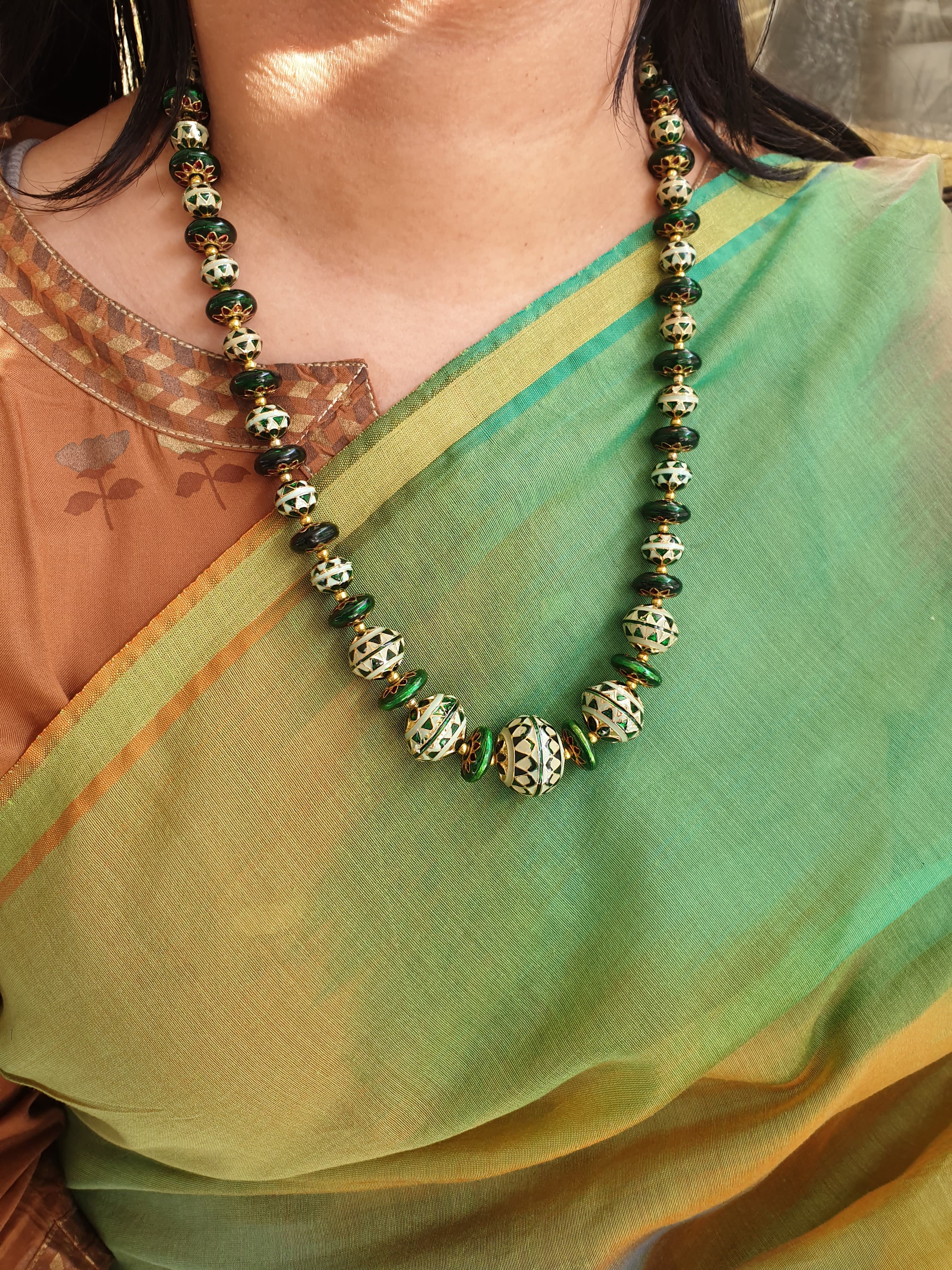 Green Meenakari Bead Necklace