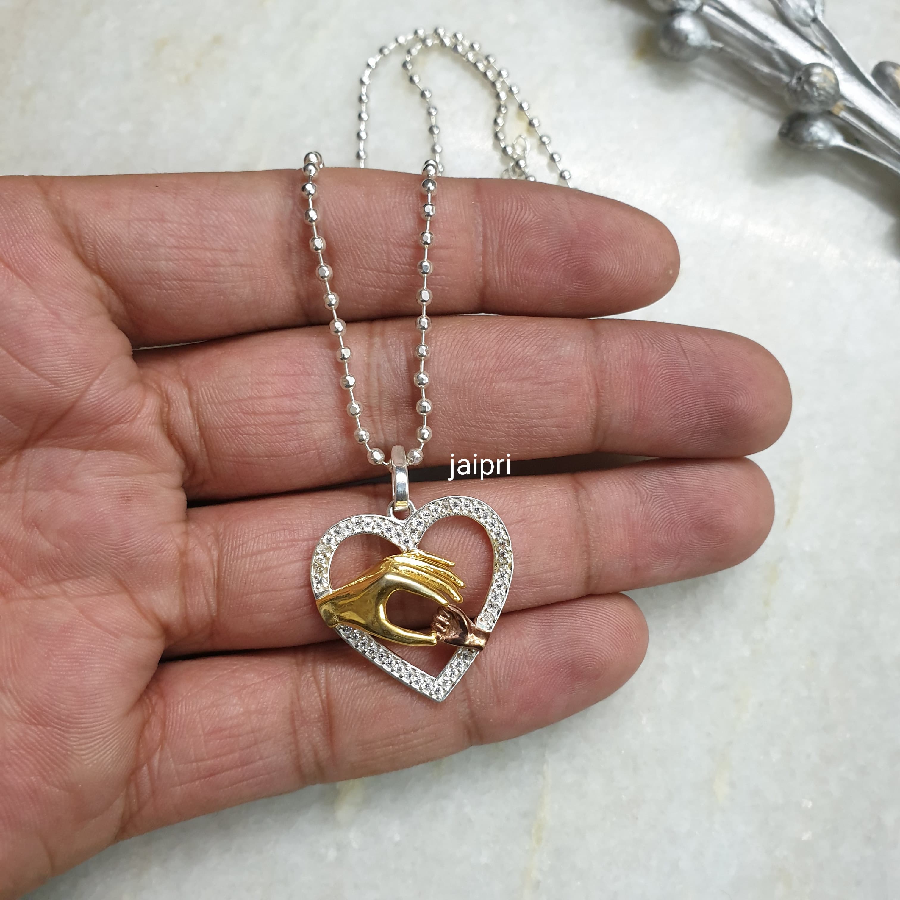 Heart Pendant Mom Child Pendant Mother Child Silver Tone Heart