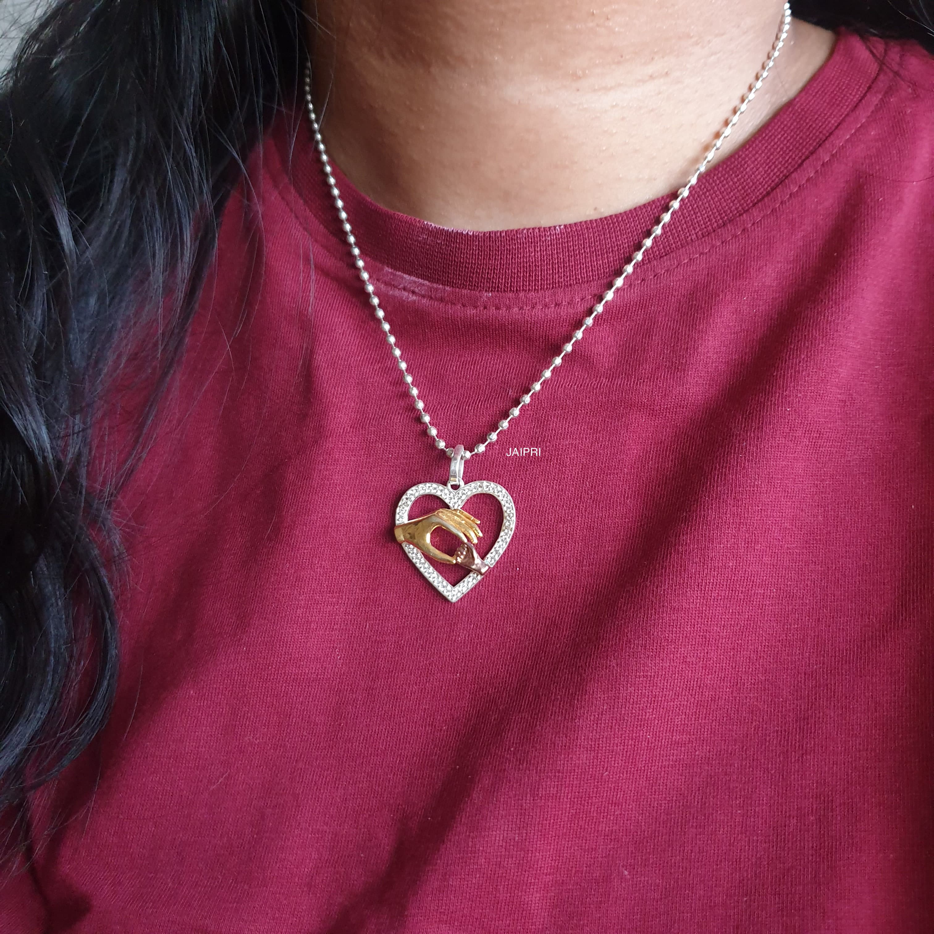 Mother Child Silver Tone Heart Necklace