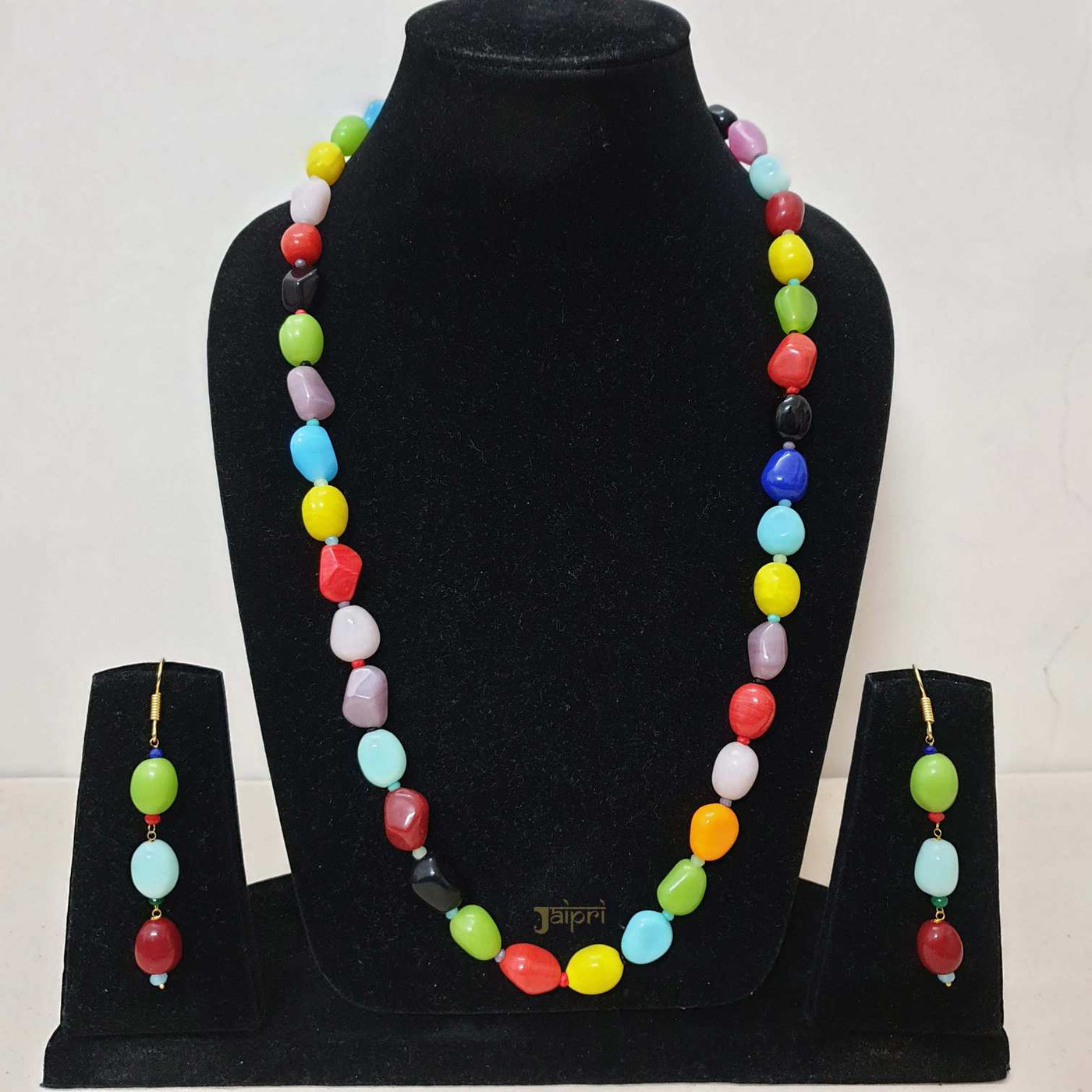 Beautiful Multicolor Beads Stone Necklace With Earrings