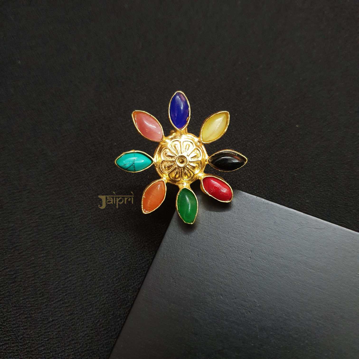 Multicolor Stone Floral Ring