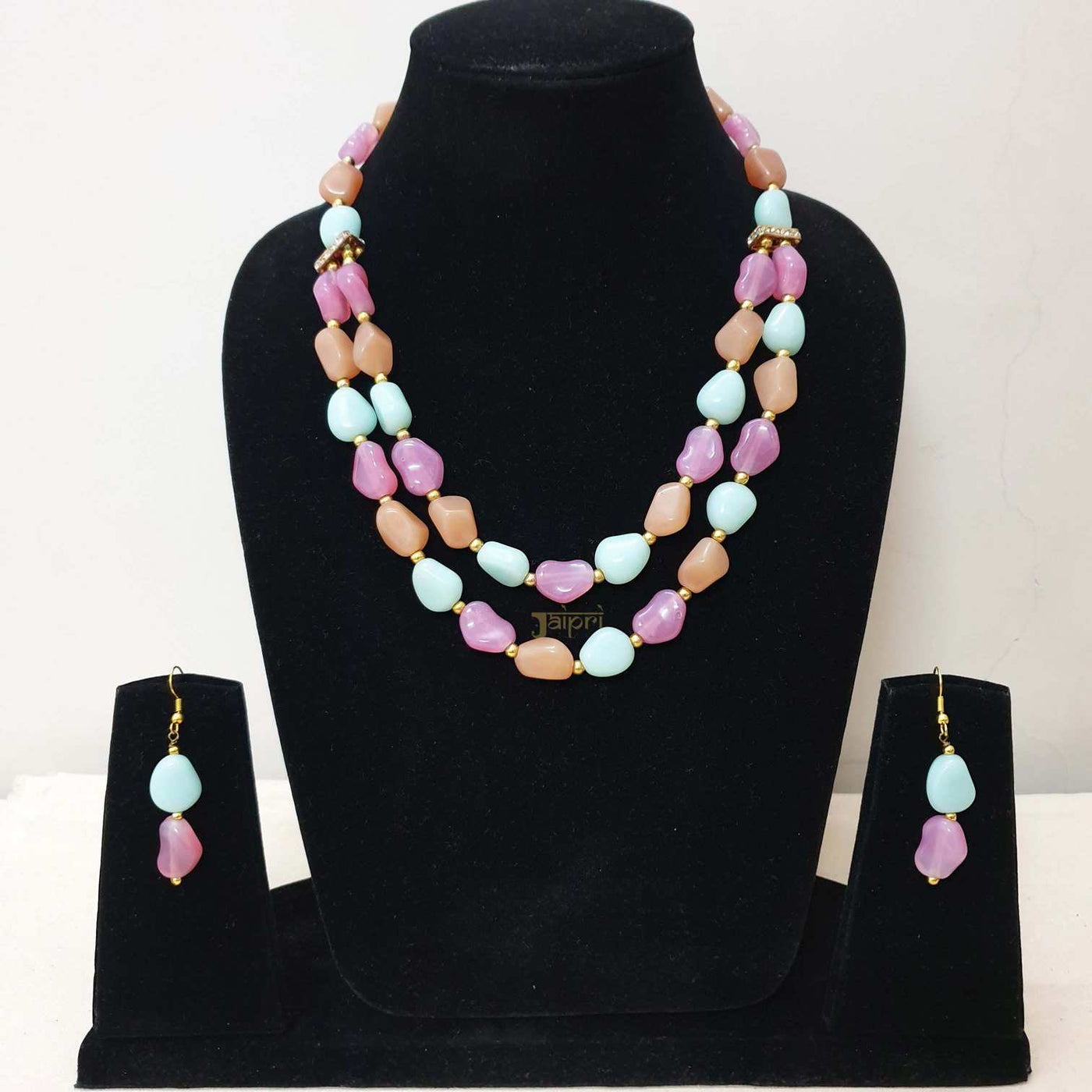 Multicolor Beads Stone Necklace With Earrings
