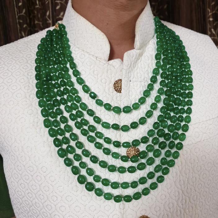 Seven Layered Green Stone Groom Necklace