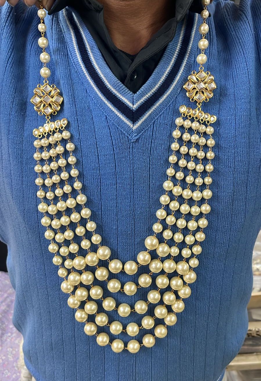 Five Layered Kundan Pearl Beads Groom Necklace