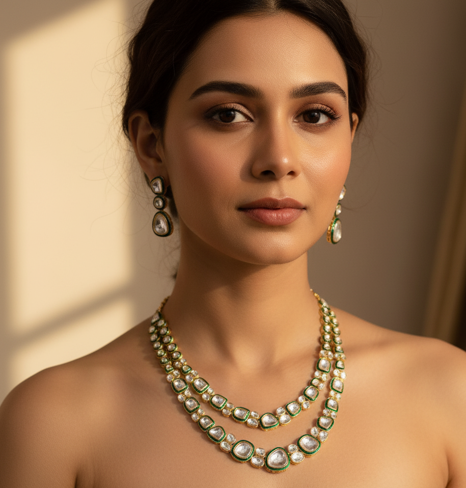 Premium Kundan Polki Necklace Set