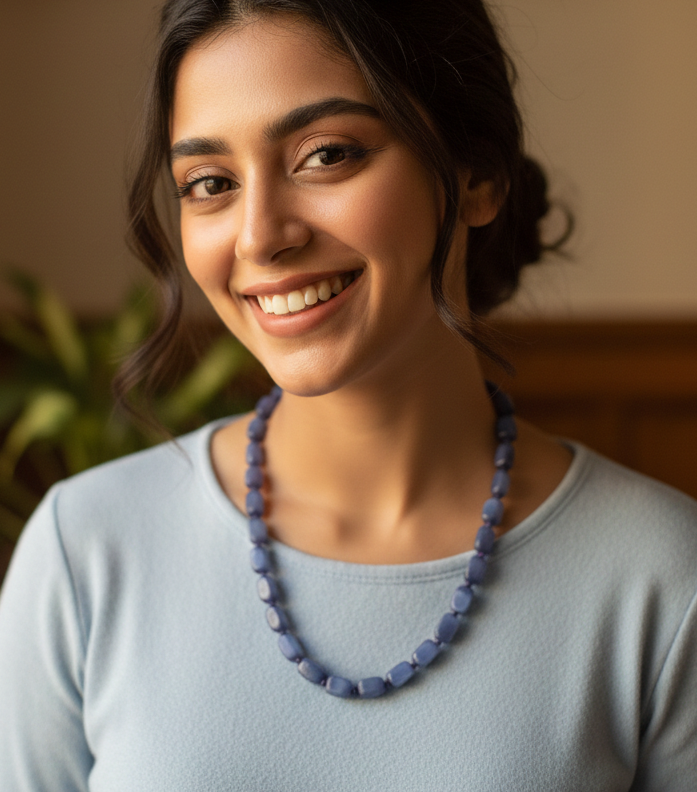 Blue Stone Single Layered Beaded Long Mala
