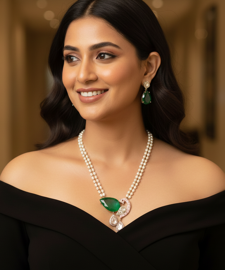 Kundan Polki Peacock Pearl Long Necklace