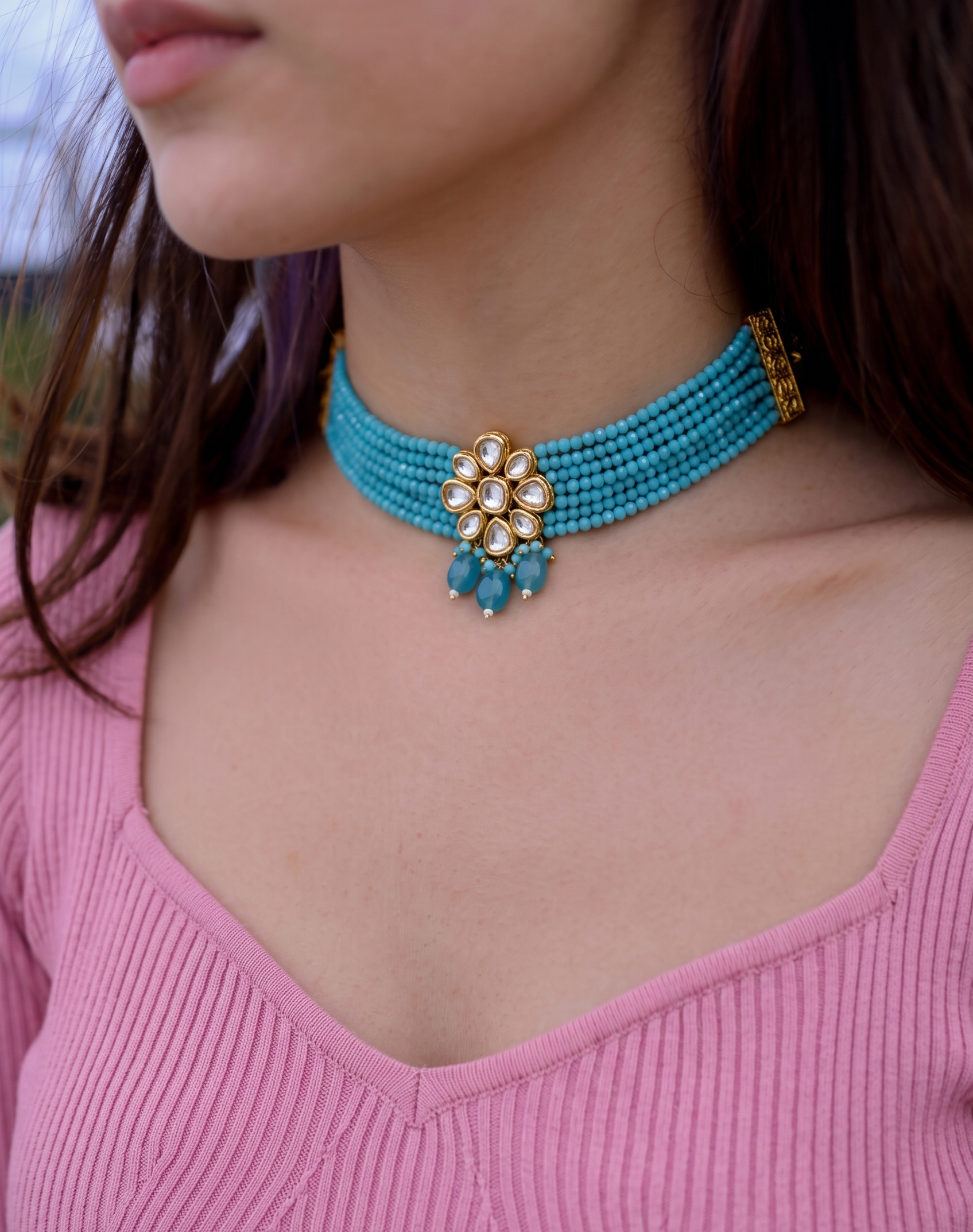 Sonal Turquoise Kundan Choker Necklace