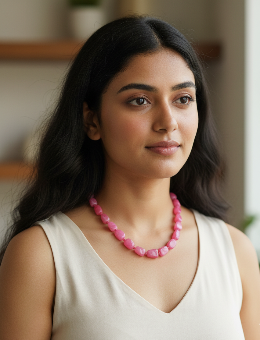 Pink Stone Single Layered Long Mala