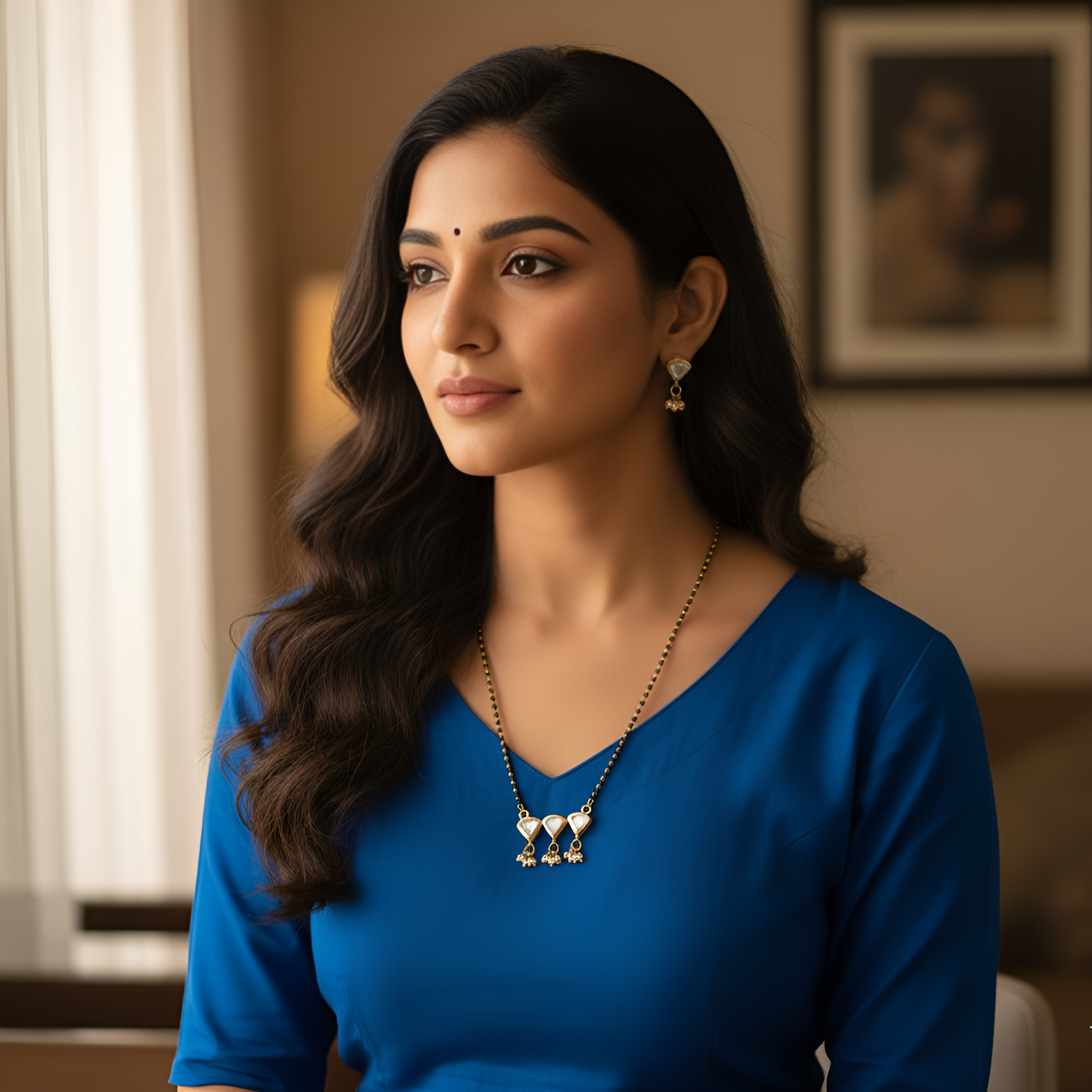 22k Gold Plated Kundan Mangalsutra With Earrings