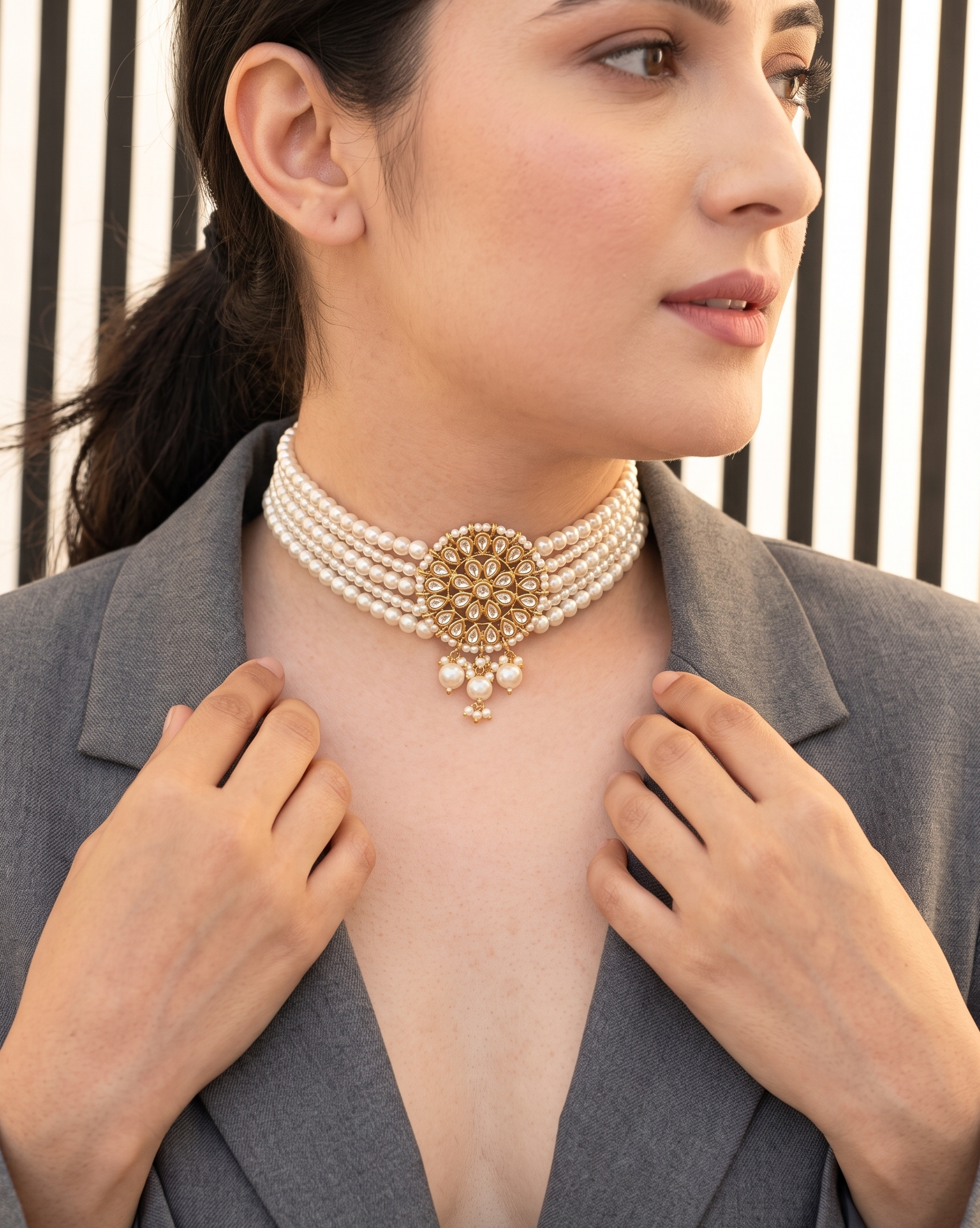 Gia Kundan Pearl Choker Necklace