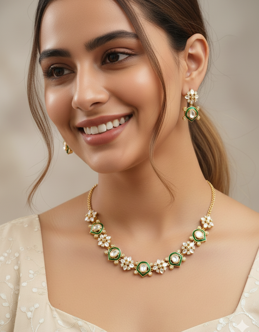 Floral Kundan Polki Necklace Set