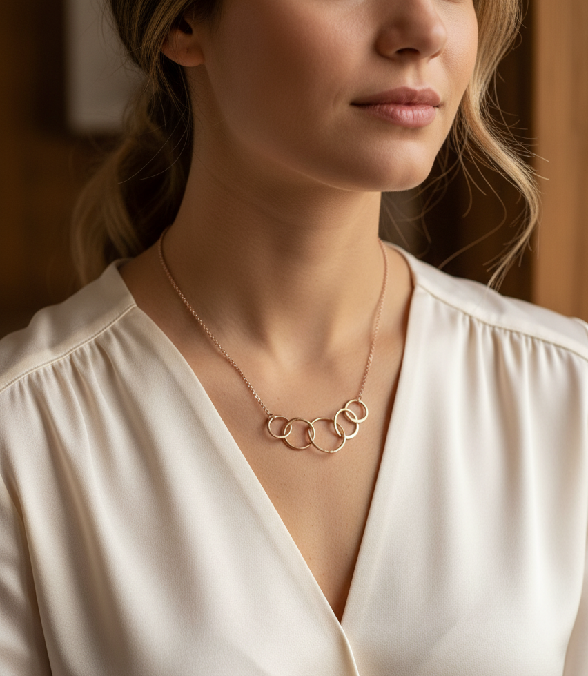 Rose Gold Five Linked Circle Delicate Necklace