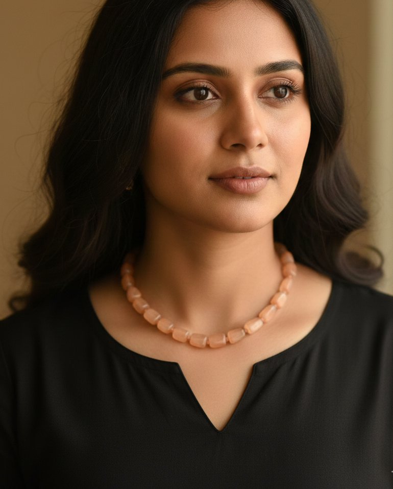 Brown Stone Single Layered Beaded Long Mala