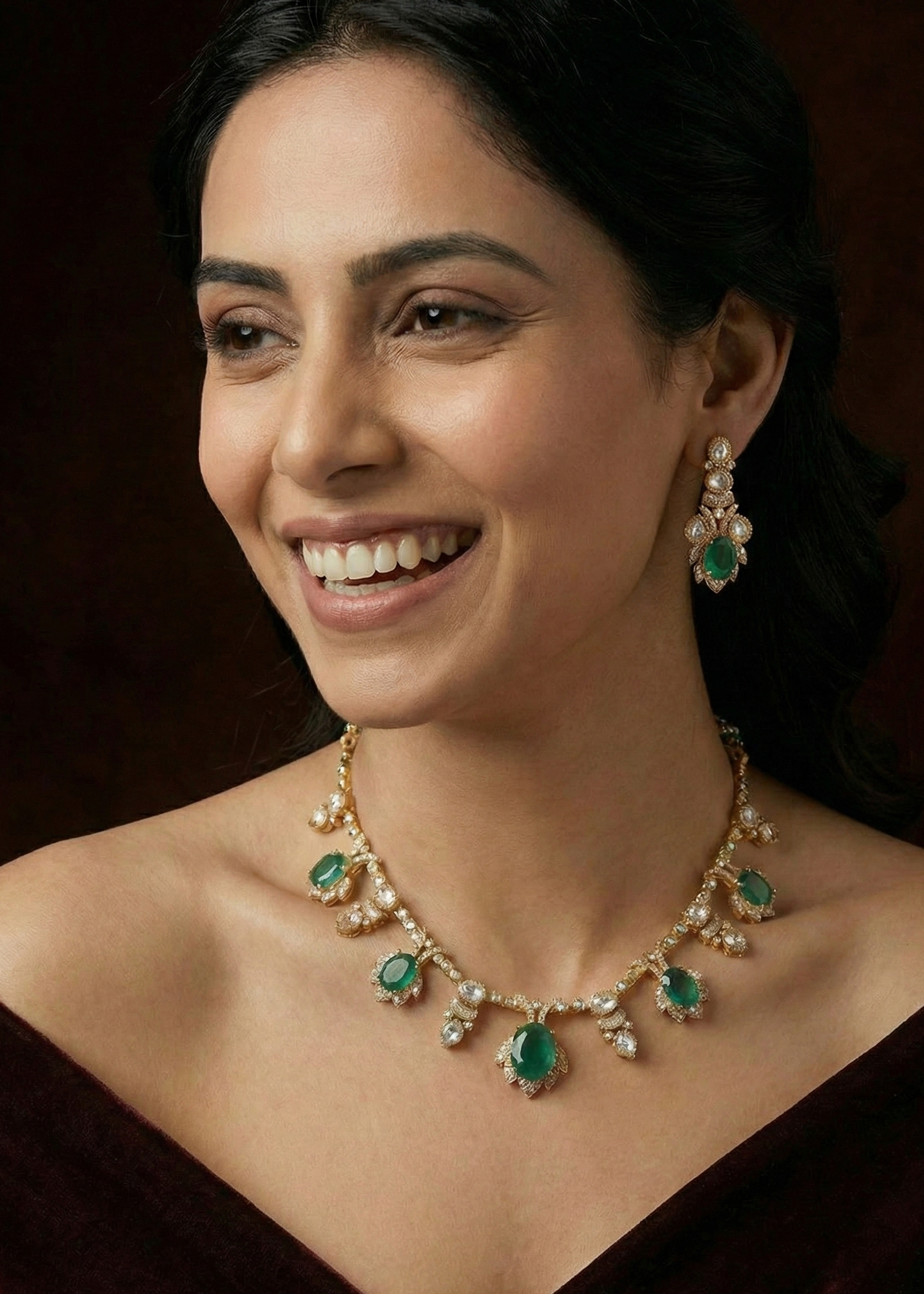 Emerald  American Diamond Drop Necklace