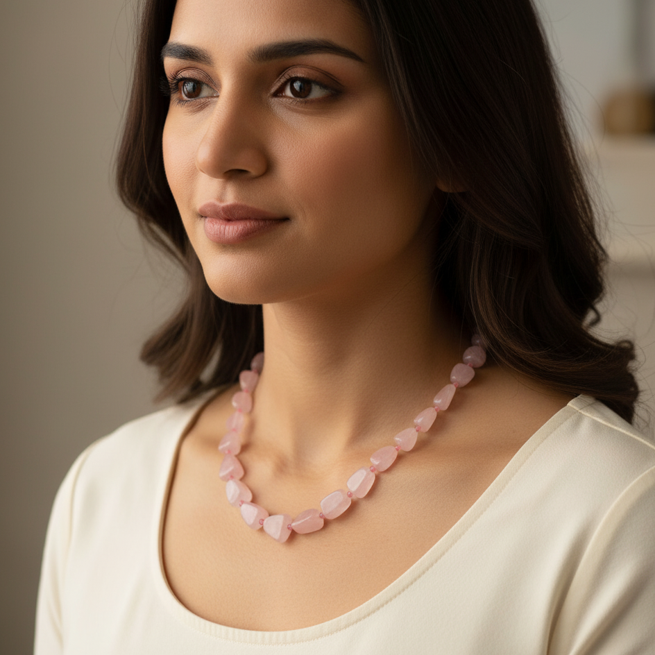 Baby Pink Jade Stone Beaded Necklace