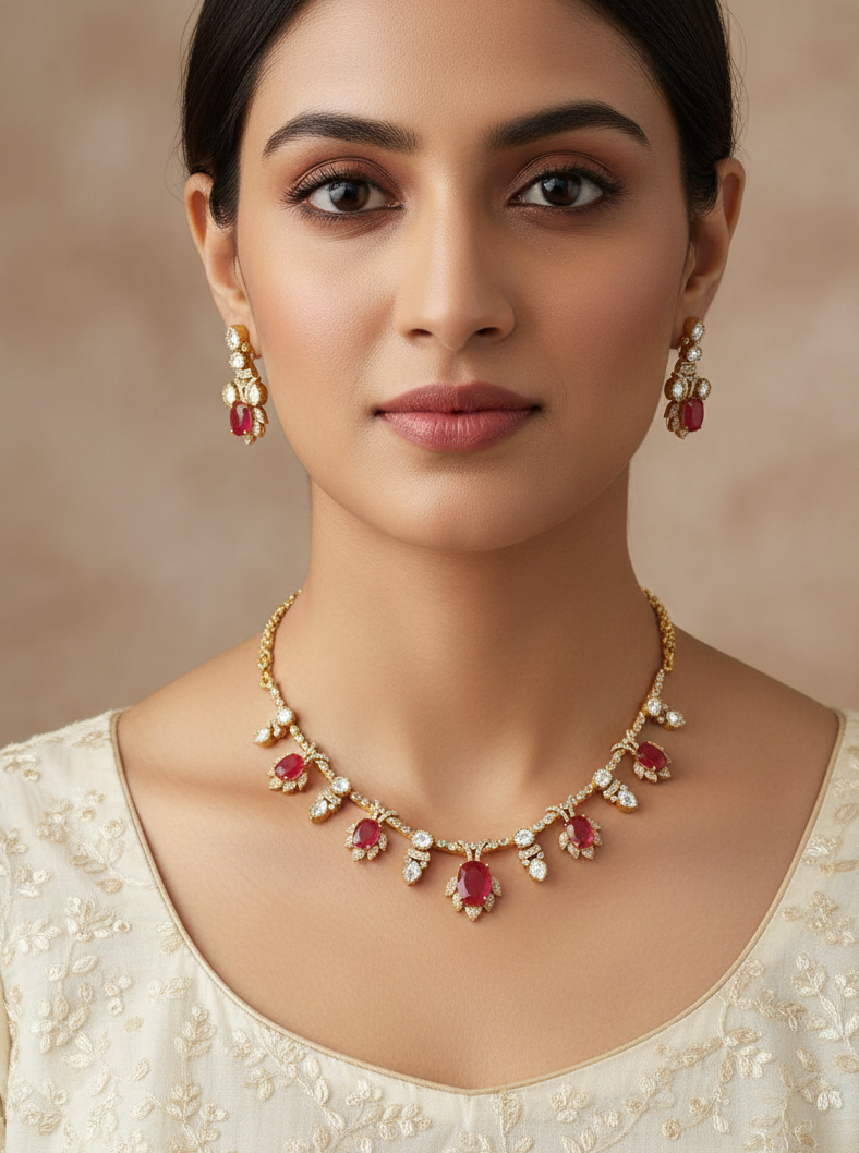 Ruby American Diamond Drop Necklace