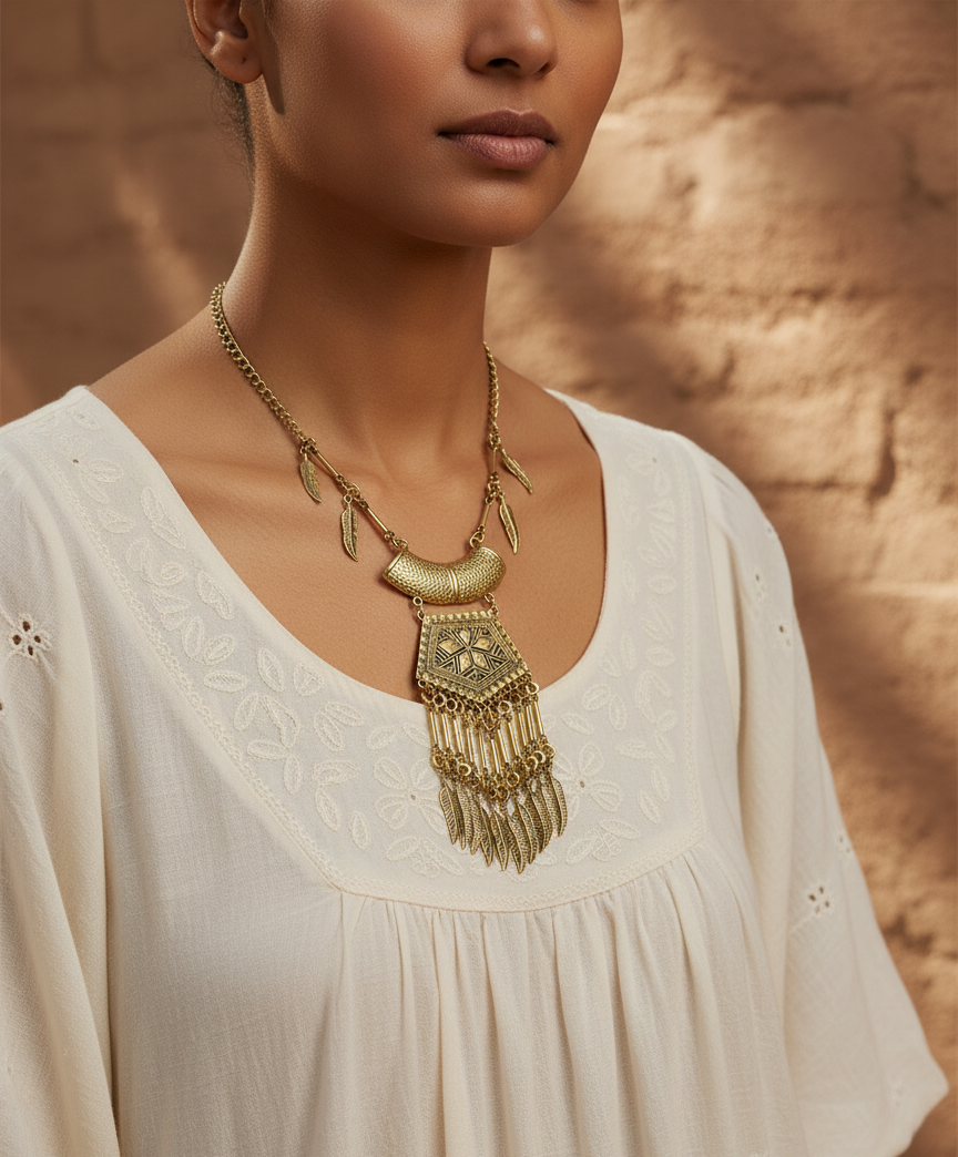 Antique Gold Tone Long Chain Necklace