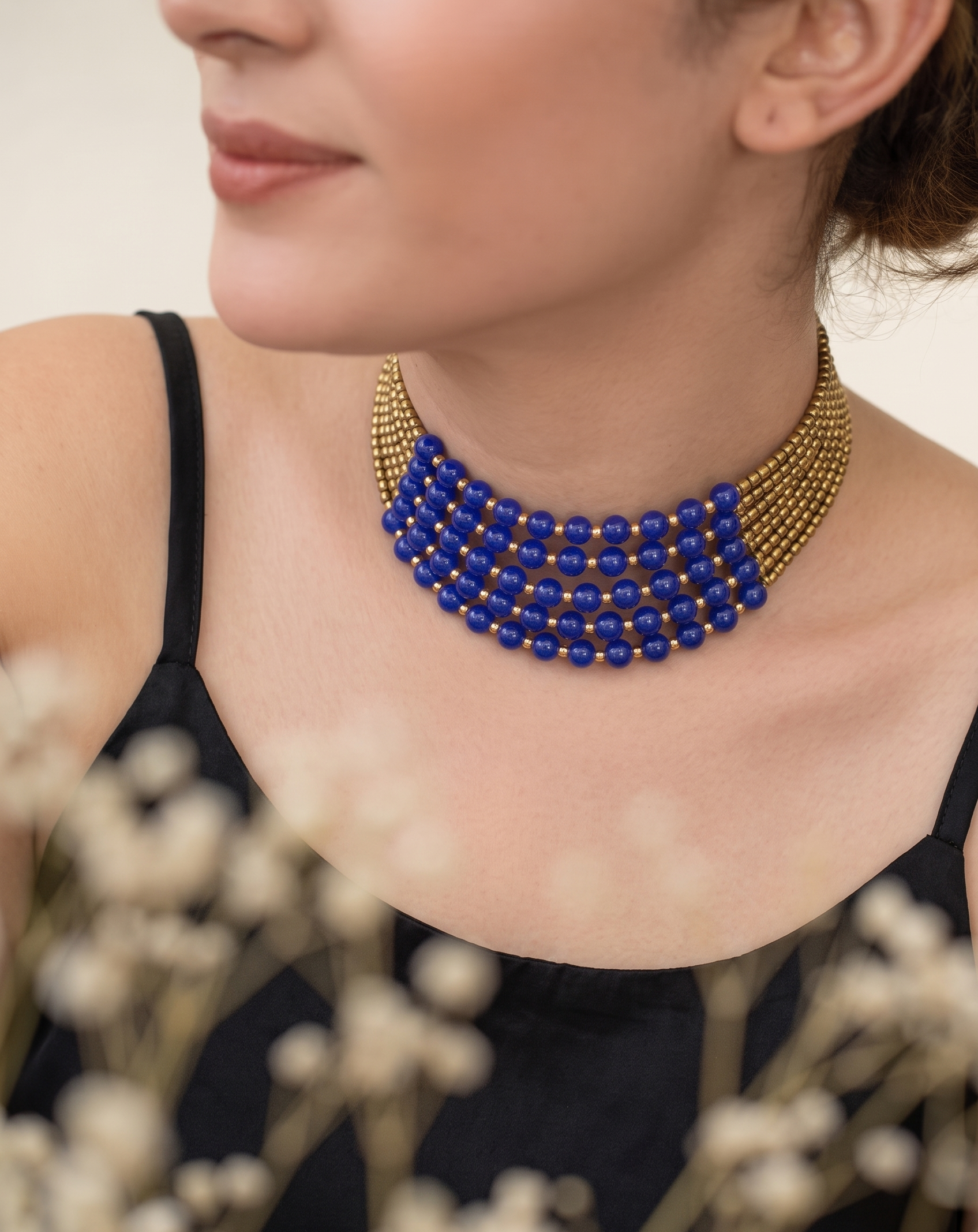 Hania Blue Beaded Choker Necklace