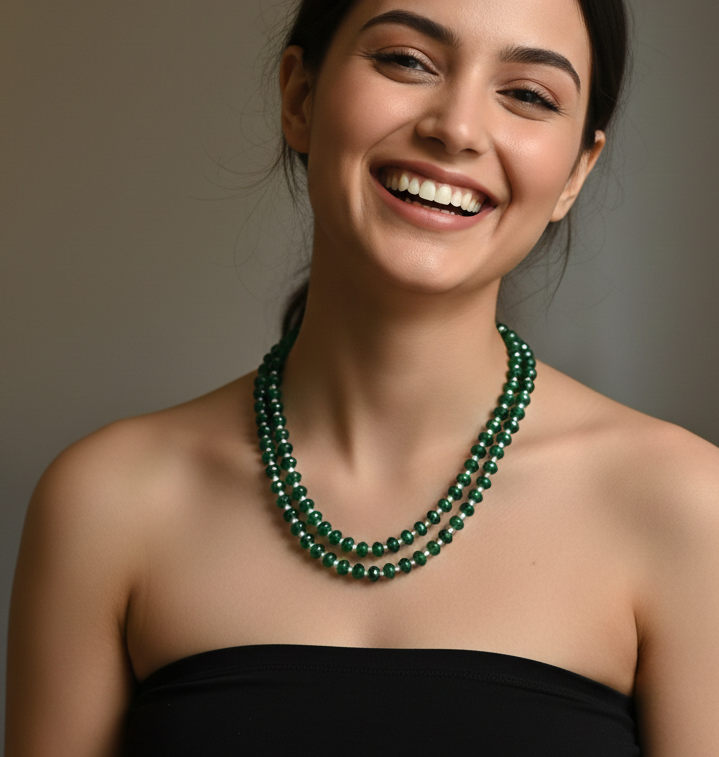 Emerald Color Faceted Bead Necklace