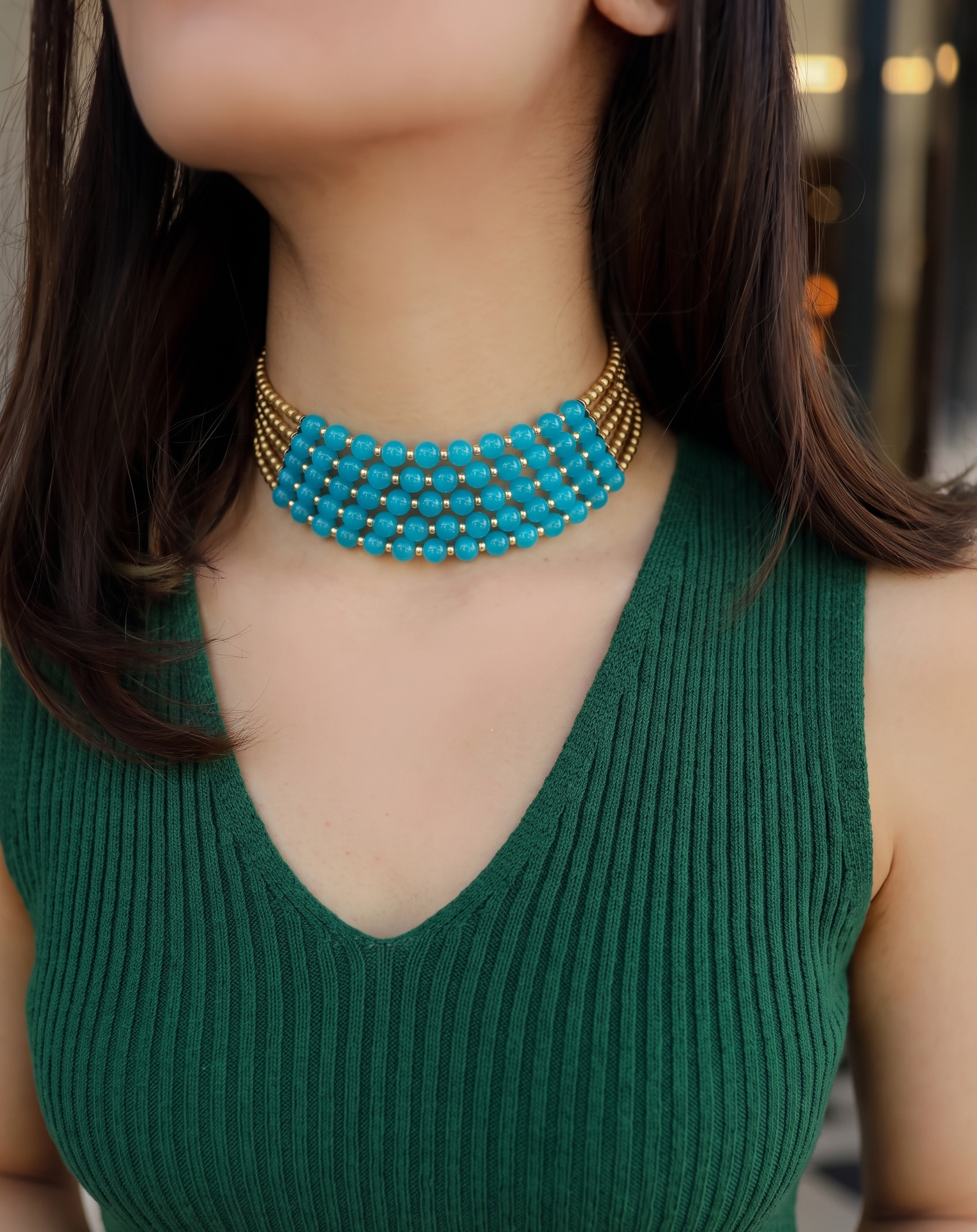 Simmi Blue Beaded Choker Necklace
