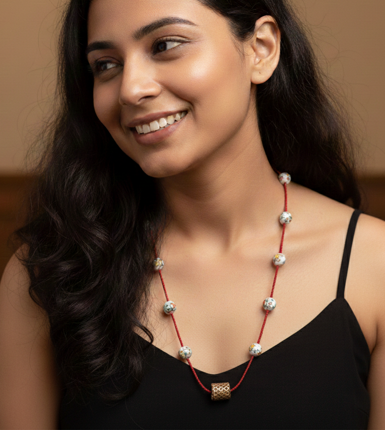 Jadau and Handpainted Bead Necklace