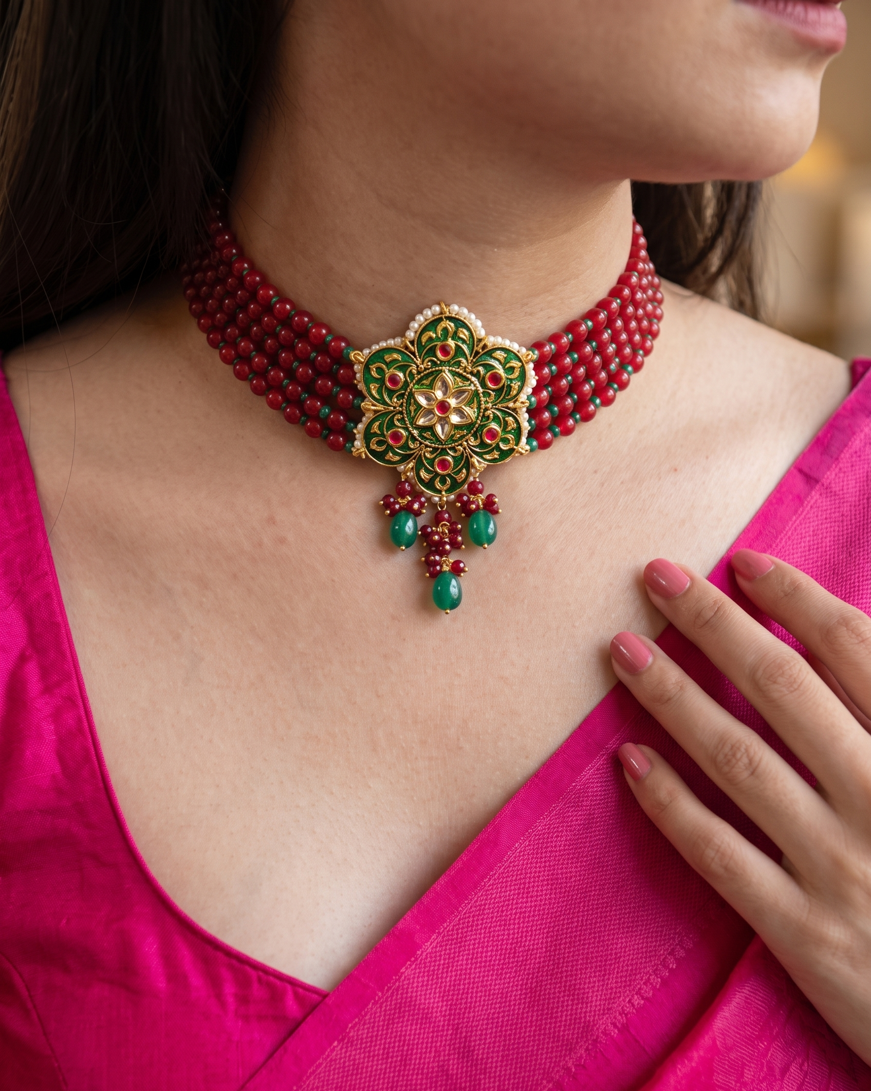 Rasha Kundan Meenakari Choker Necklace