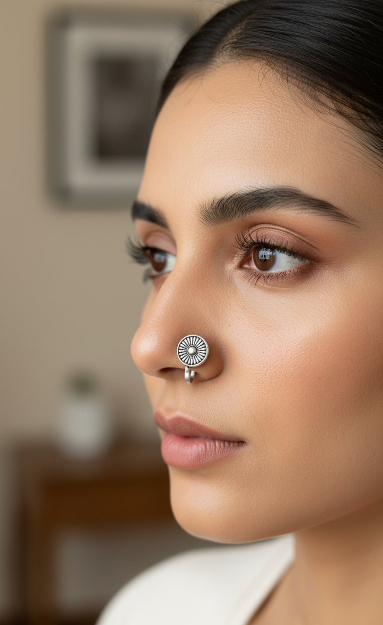 Sun-Floral Design Clip On Nose Pin