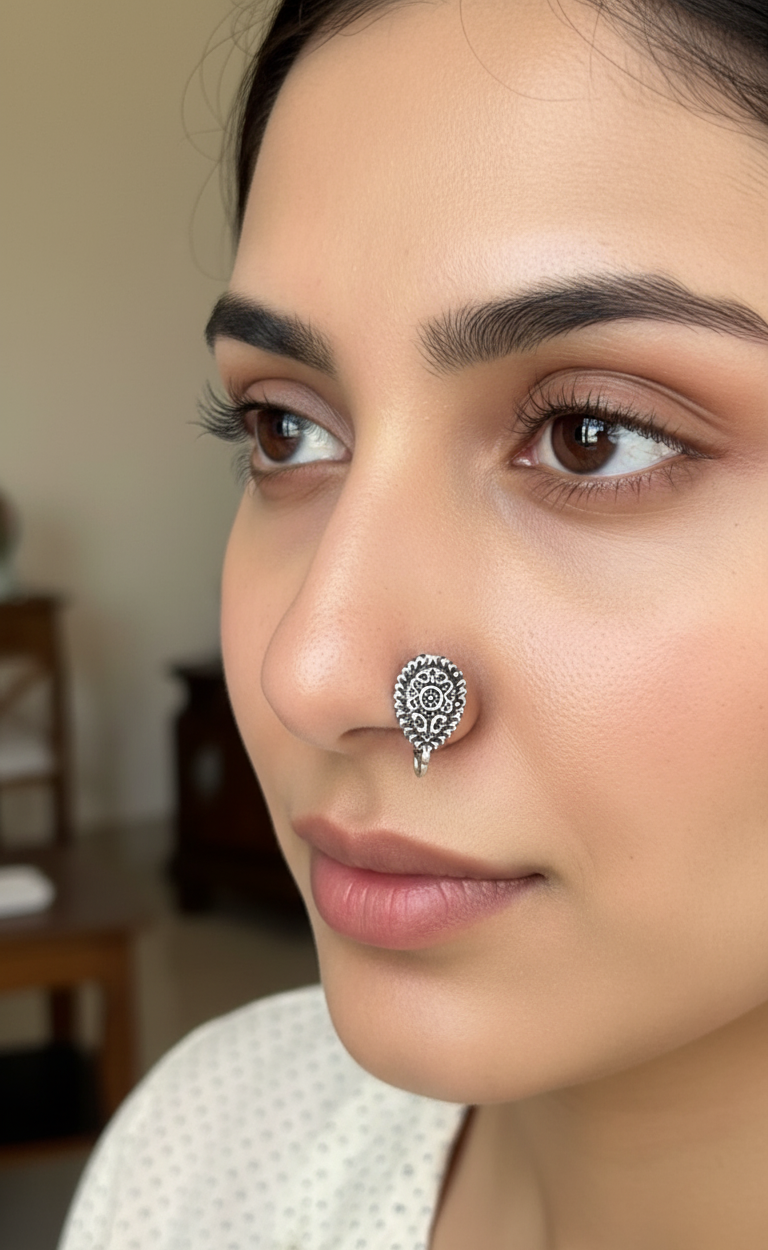 Oxidized Tear-Drop Design Clip On Nose Pin