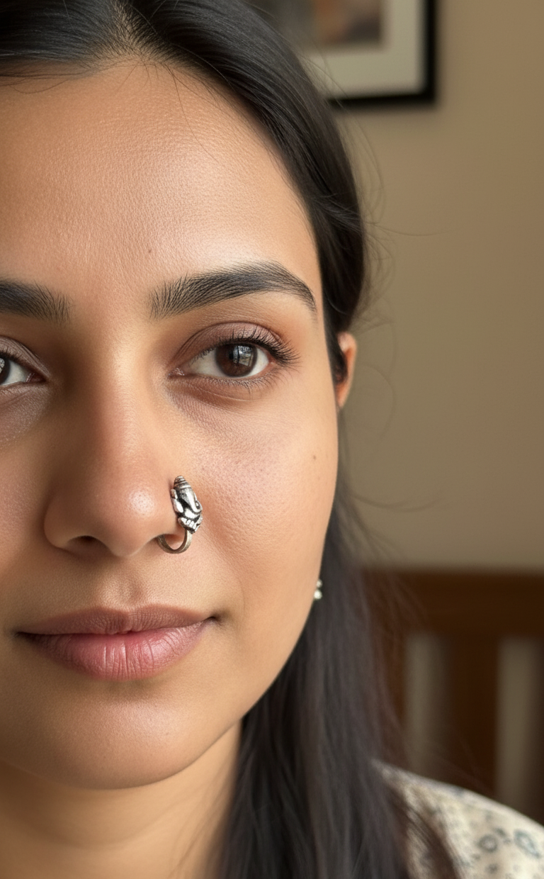 Lord Ganesha Design Clip On Nose Pin