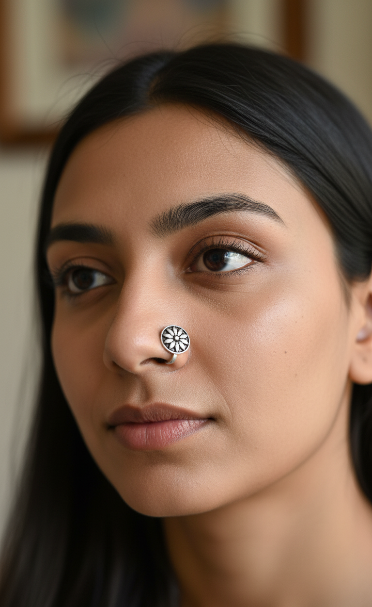 Floral Design Clip On Nose Pin