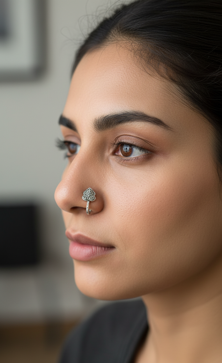 Beautiful Leaf Design Clip On Nose Pin
