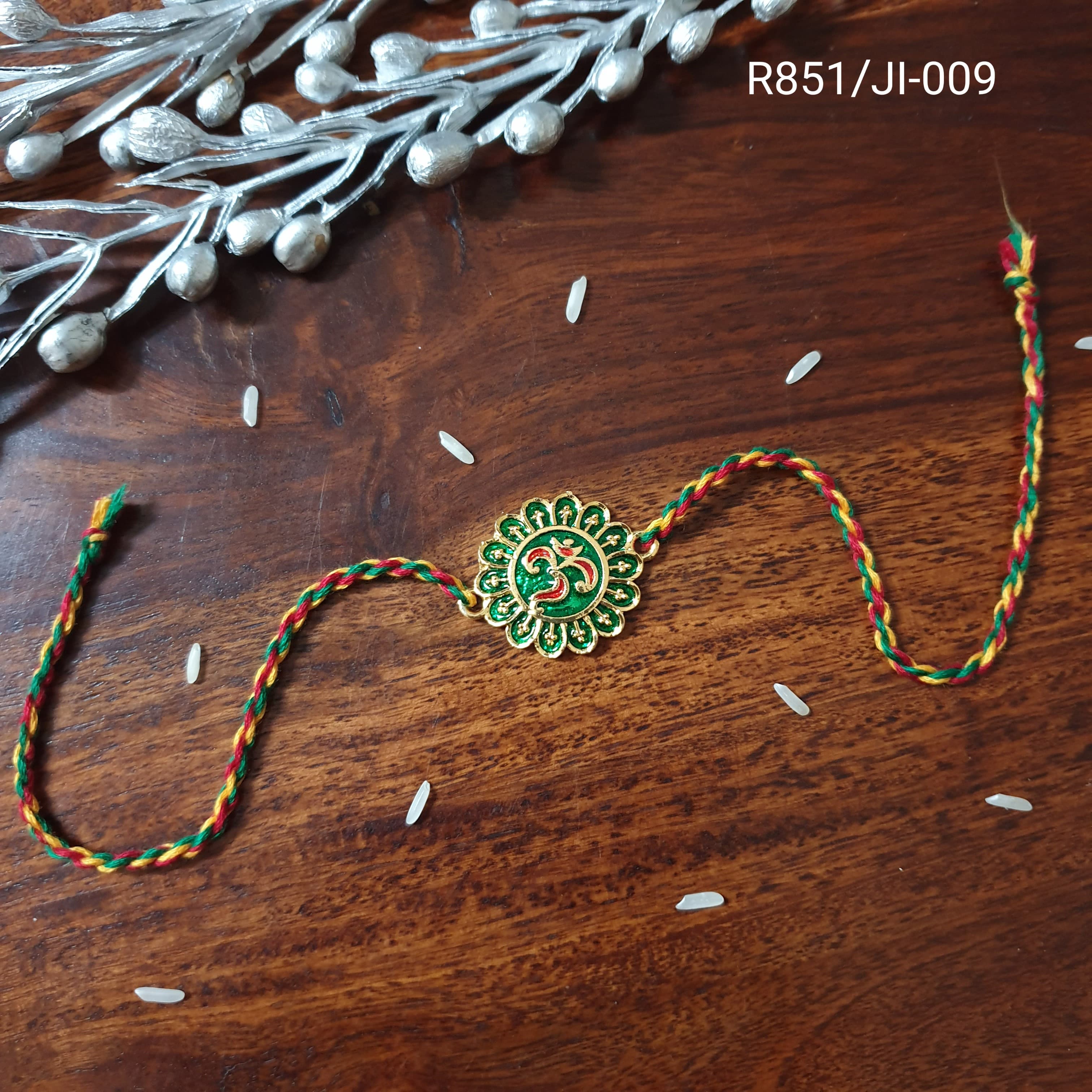 Green Meenakari OM Rakhi (Pack of One)