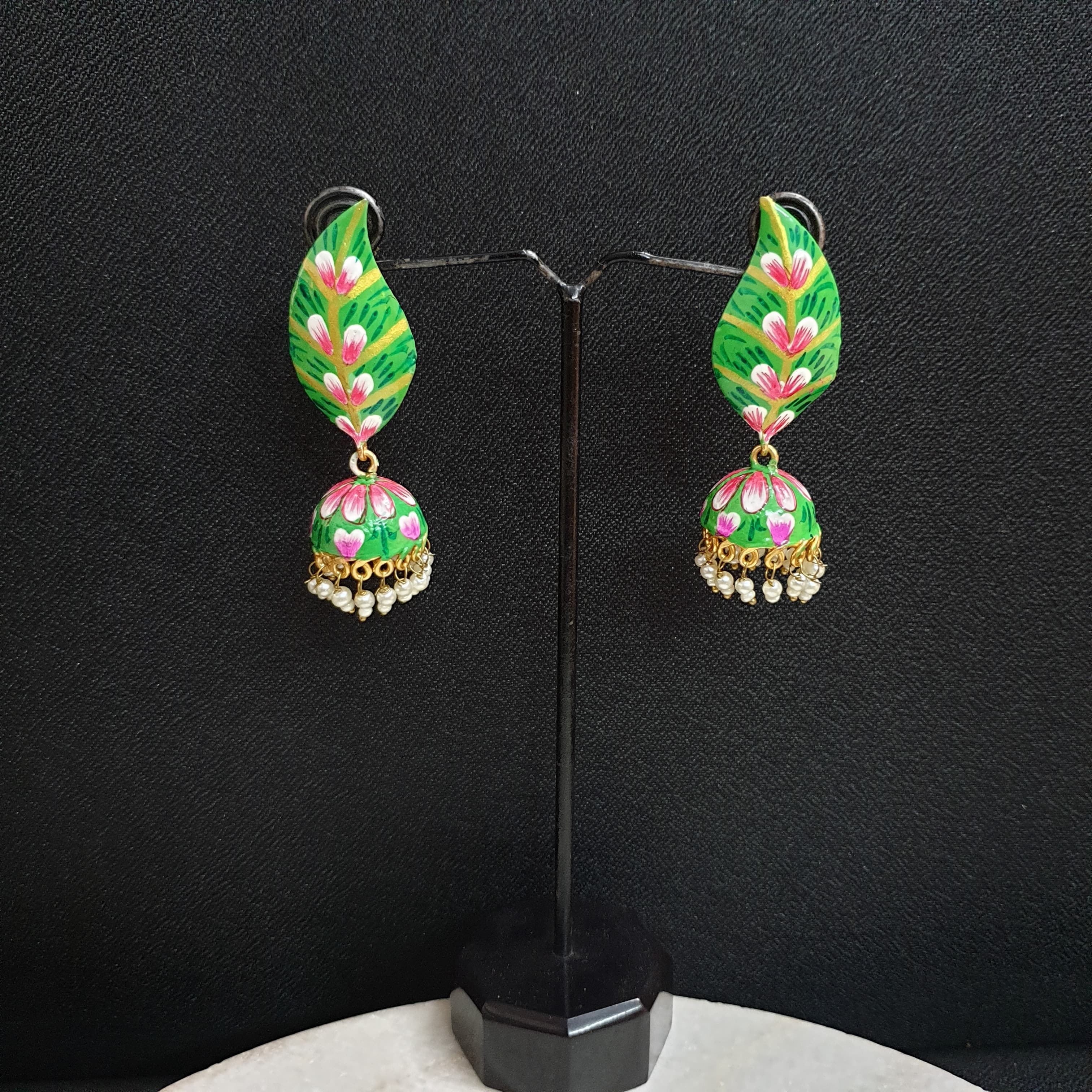 Parrot Green Handpainted Jhumki Earrings