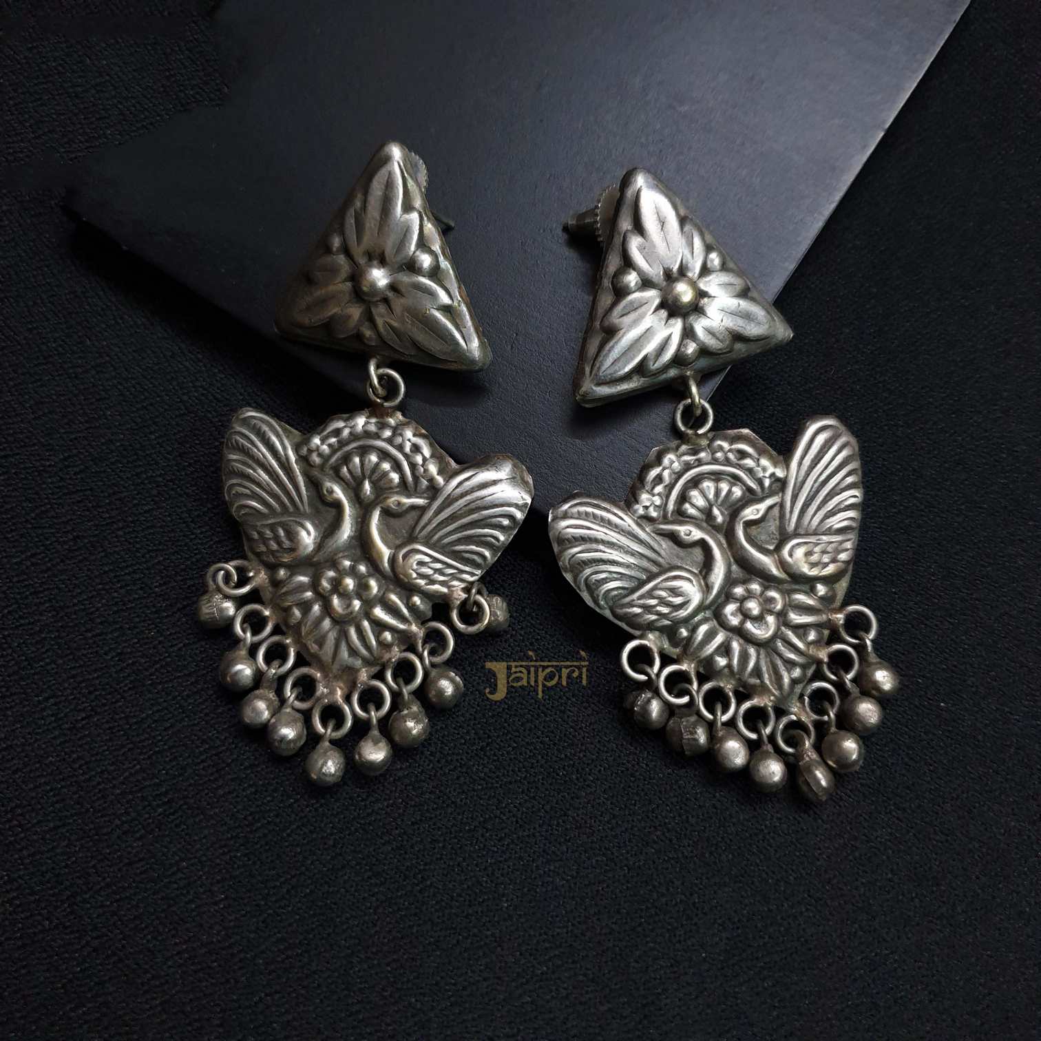 Peacock & Triangle Design Stud Oxidized Earrings