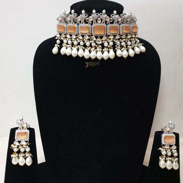 Adorable Pearl Stone Designer Necklace With Earrings