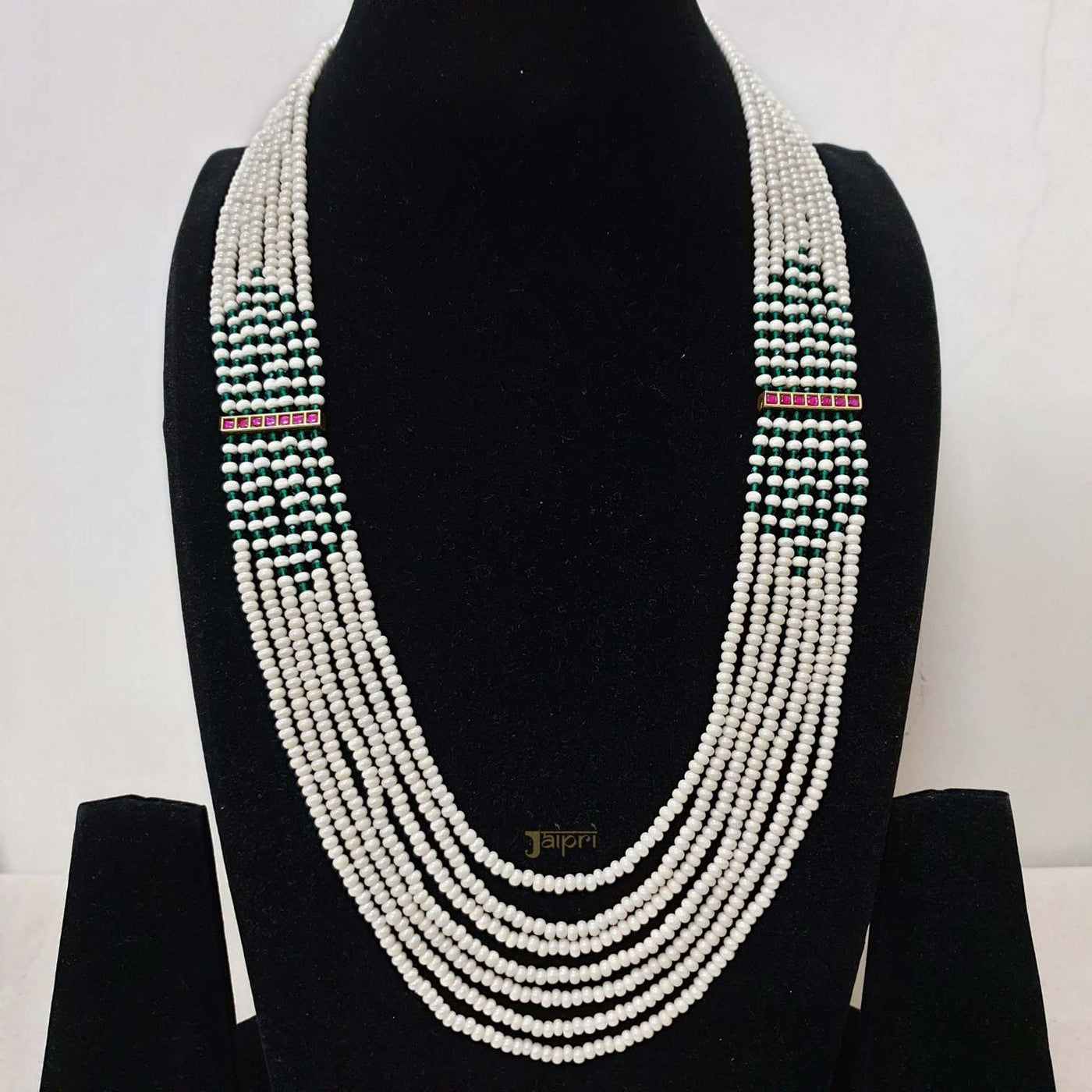 Pearl & Green Beads Stone Long Necklace