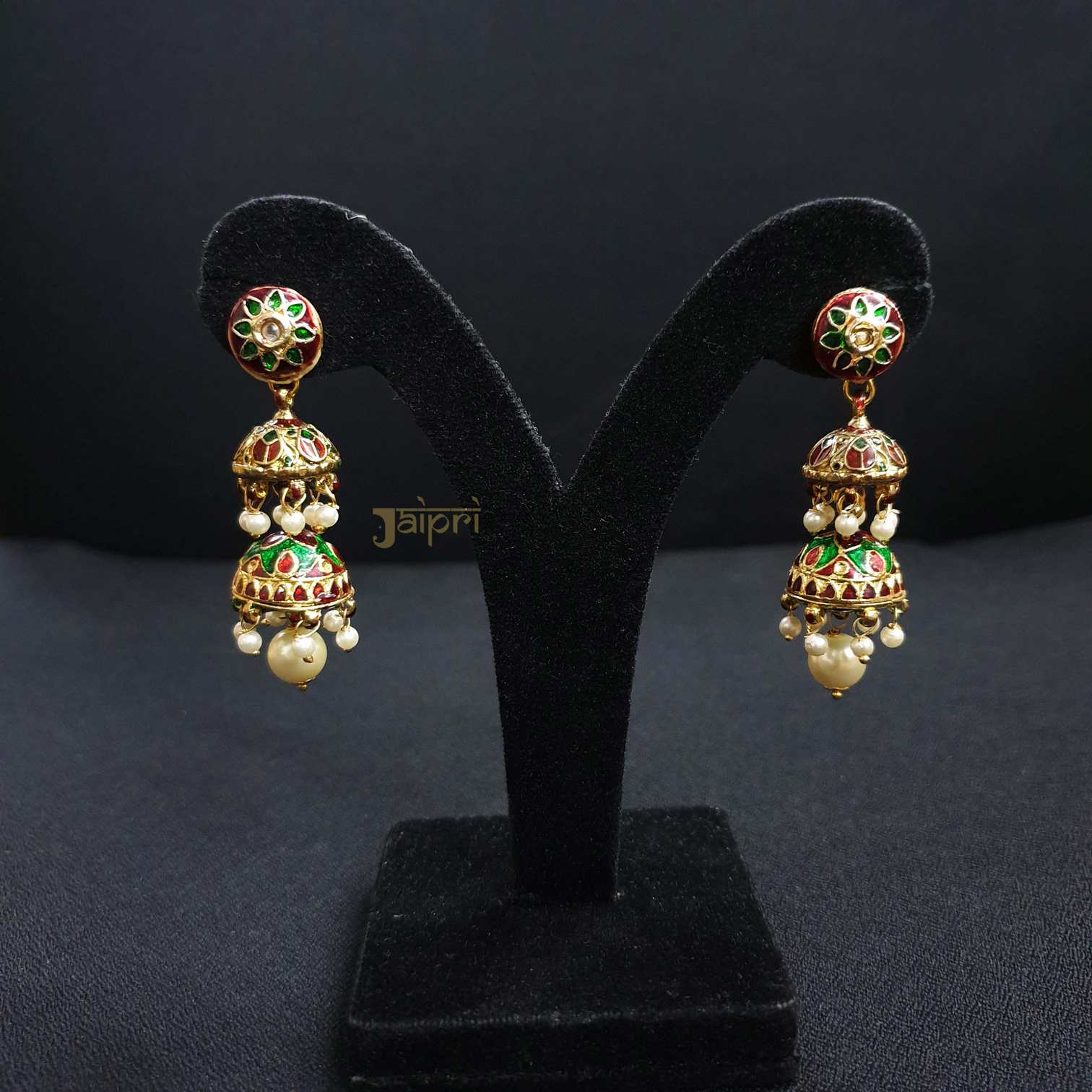 Floral Design & Pearl Stone Meenakari Earrings
