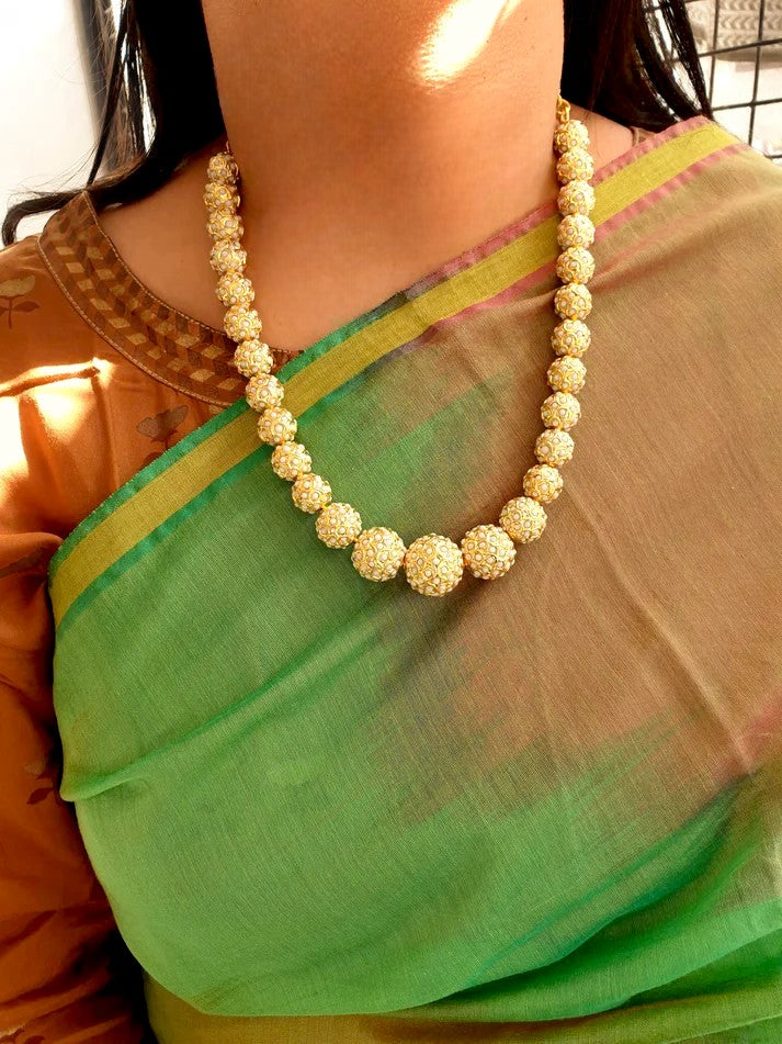 Gold Tone Jadau Pearl Necklace