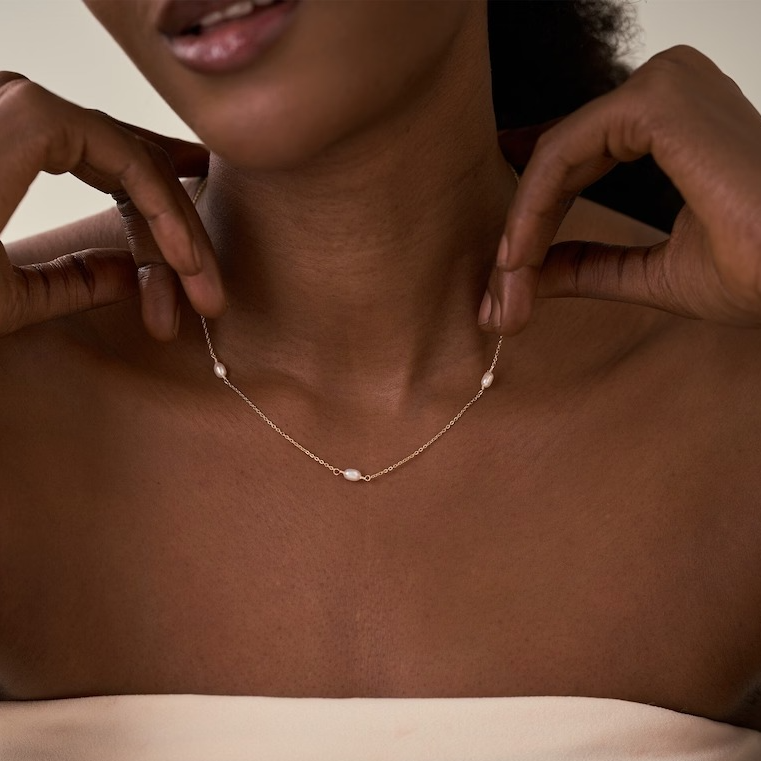 Three Freshwater Pearl Minimalist 925 Silver Necklace