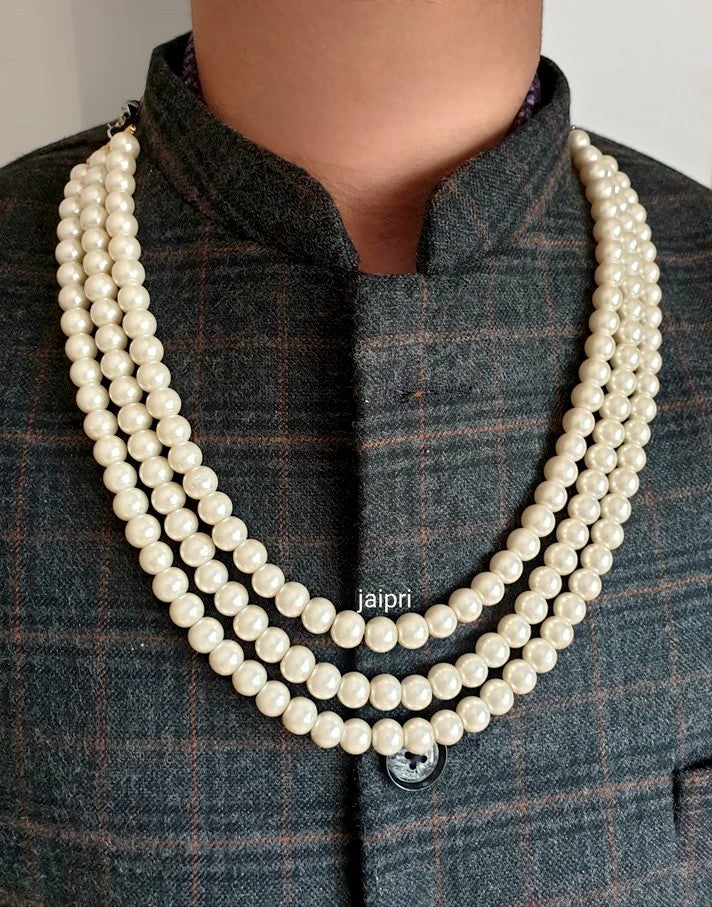 Three Layered Pearl Groom Necklace Set