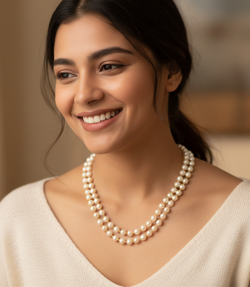 Two Layered Pearl Beaded Necklace