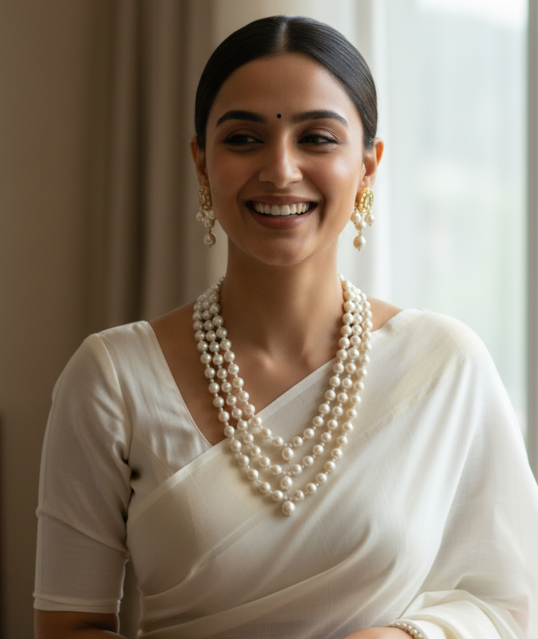 Premium Shell Pearl Beads Necklace With Earrings