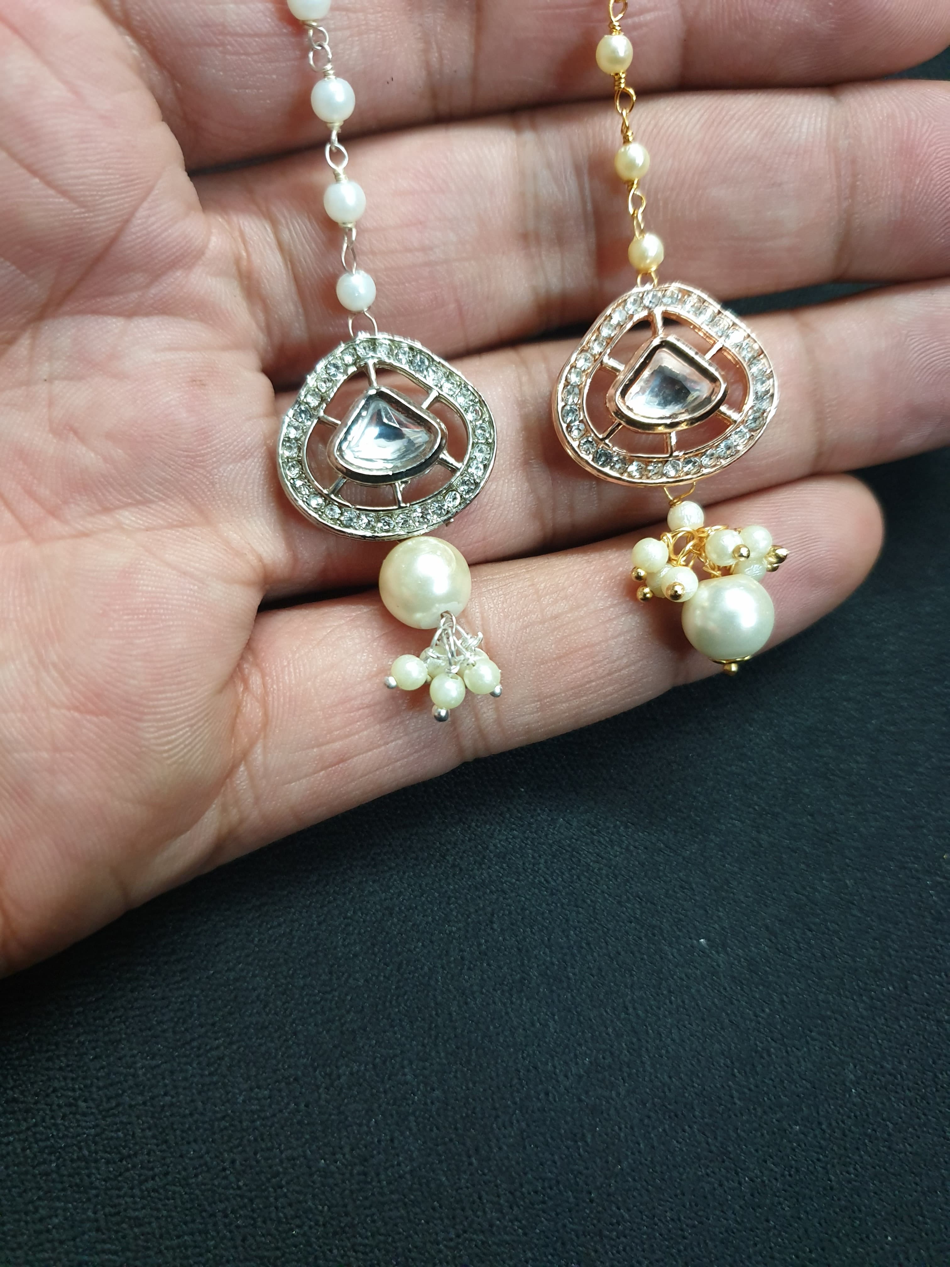 Kundan Polki Pearl Beaded Maang Tikka (Pack of Two)