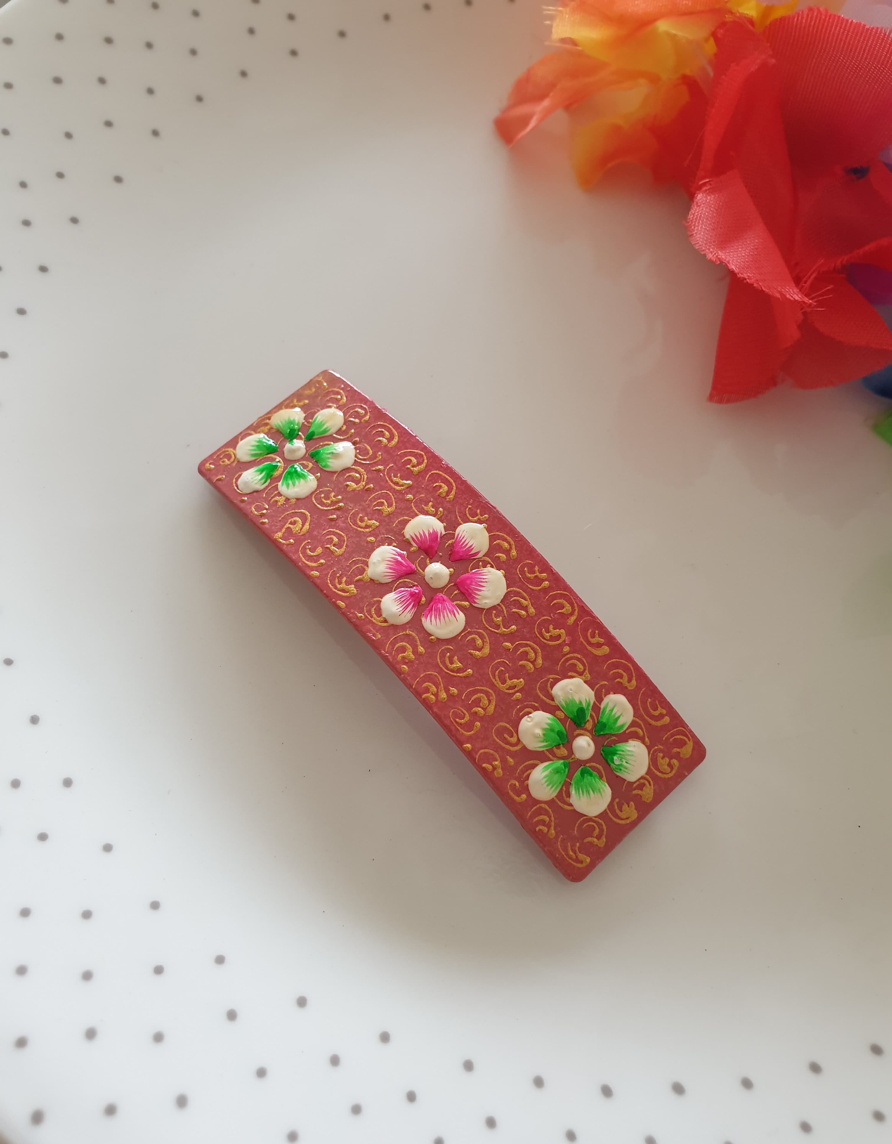 Hot Pink Handpainted Designer Hair Clip