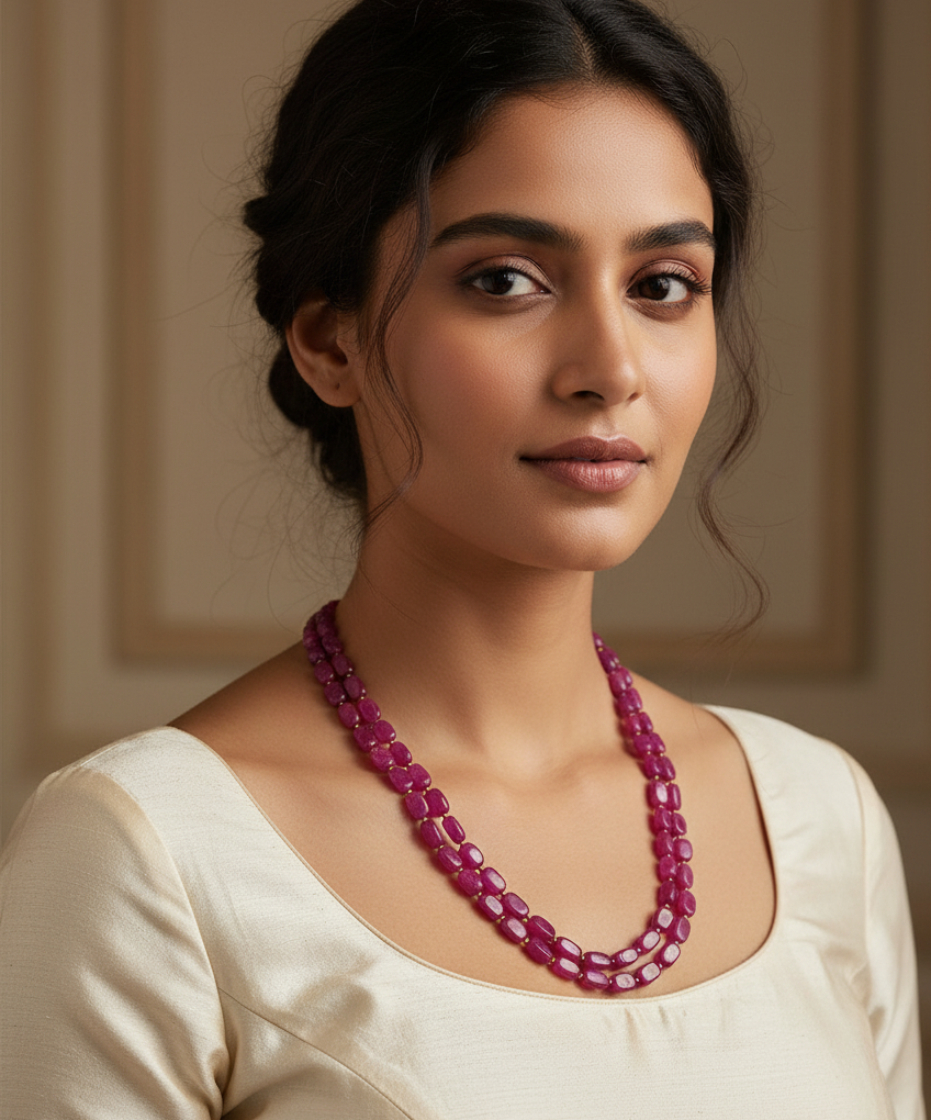 Hot Pink Double Layered Beaded Necklace