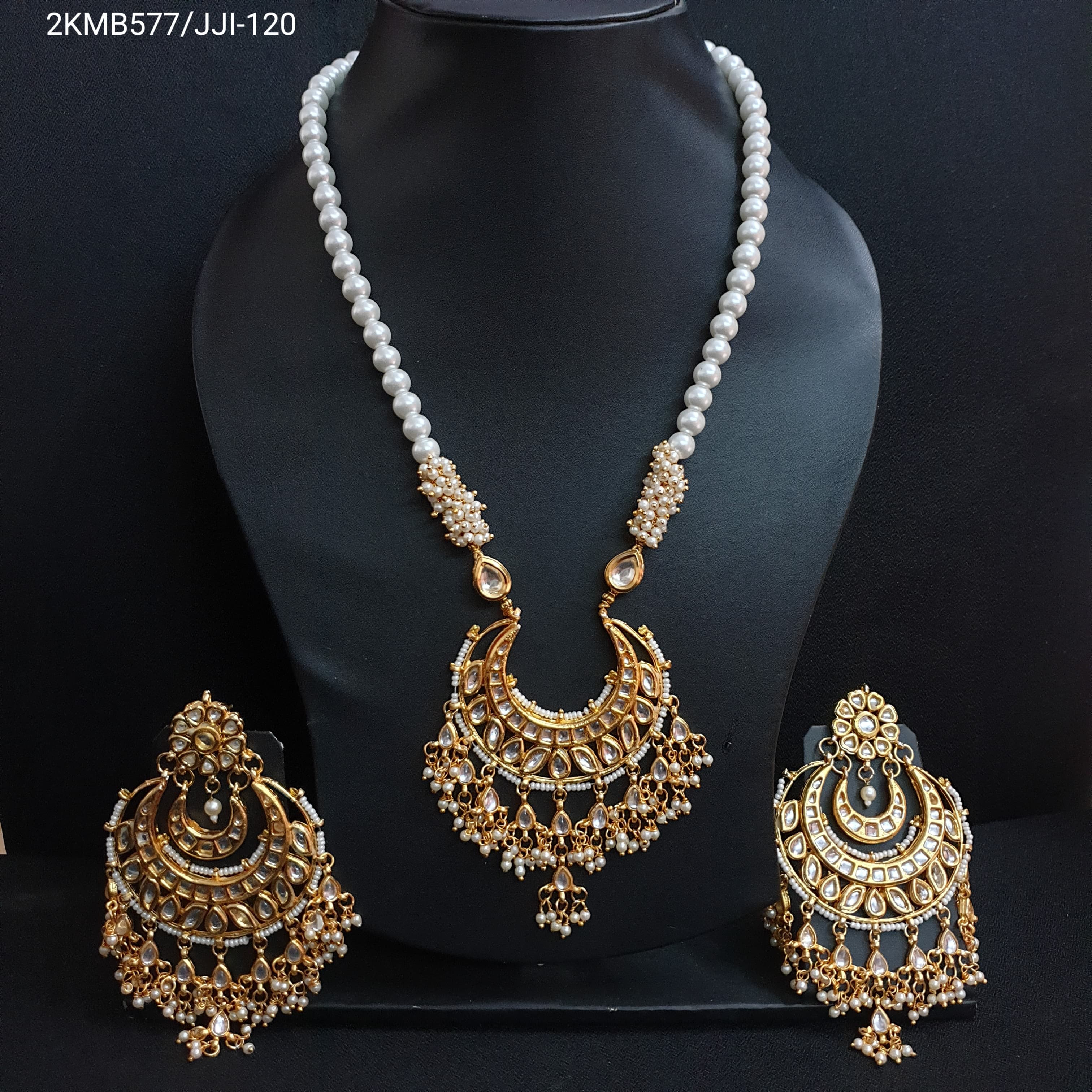 Gold Plated Chandbali Pendant Set With Earrings