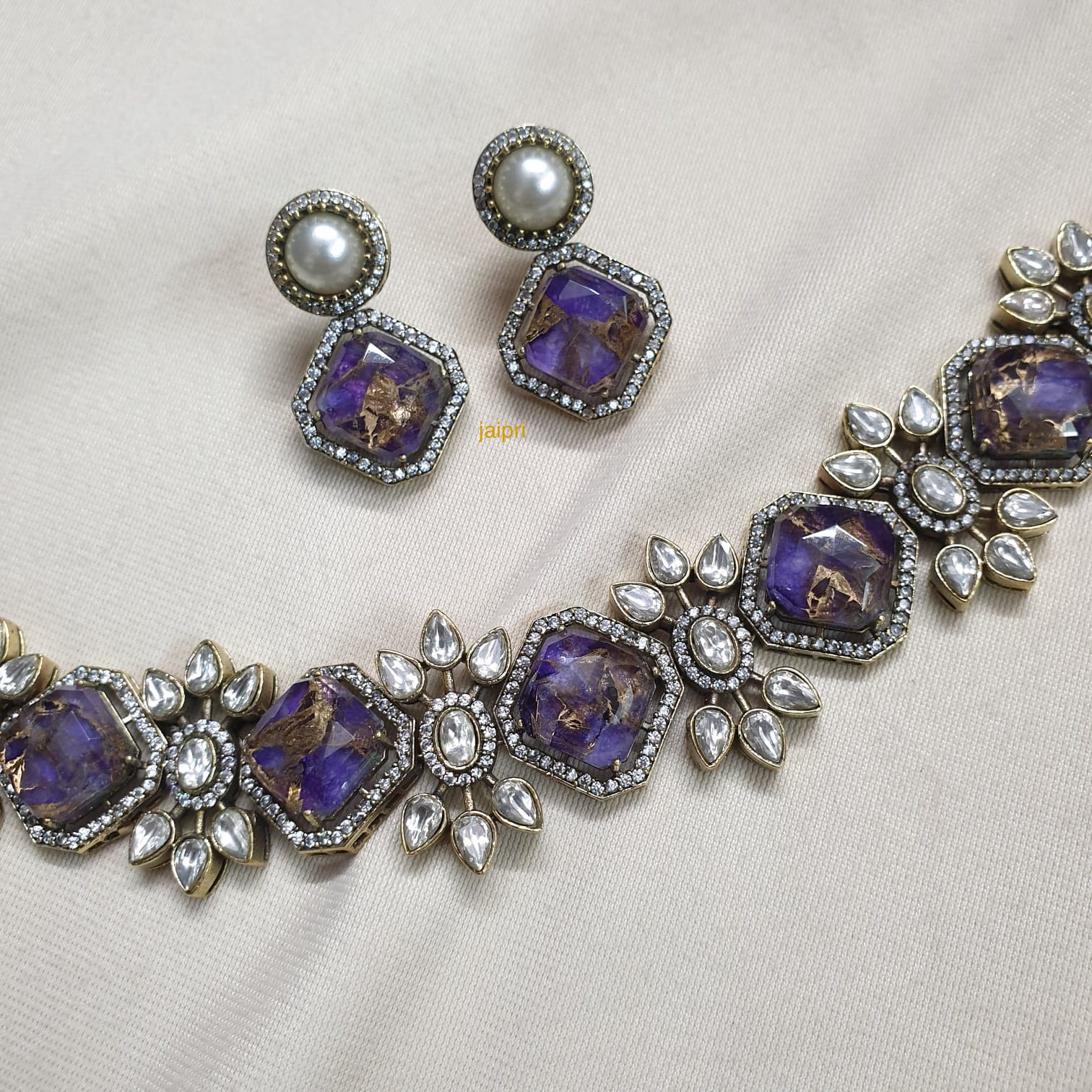 Purple Doublet Stone Kundan Choker Necklace