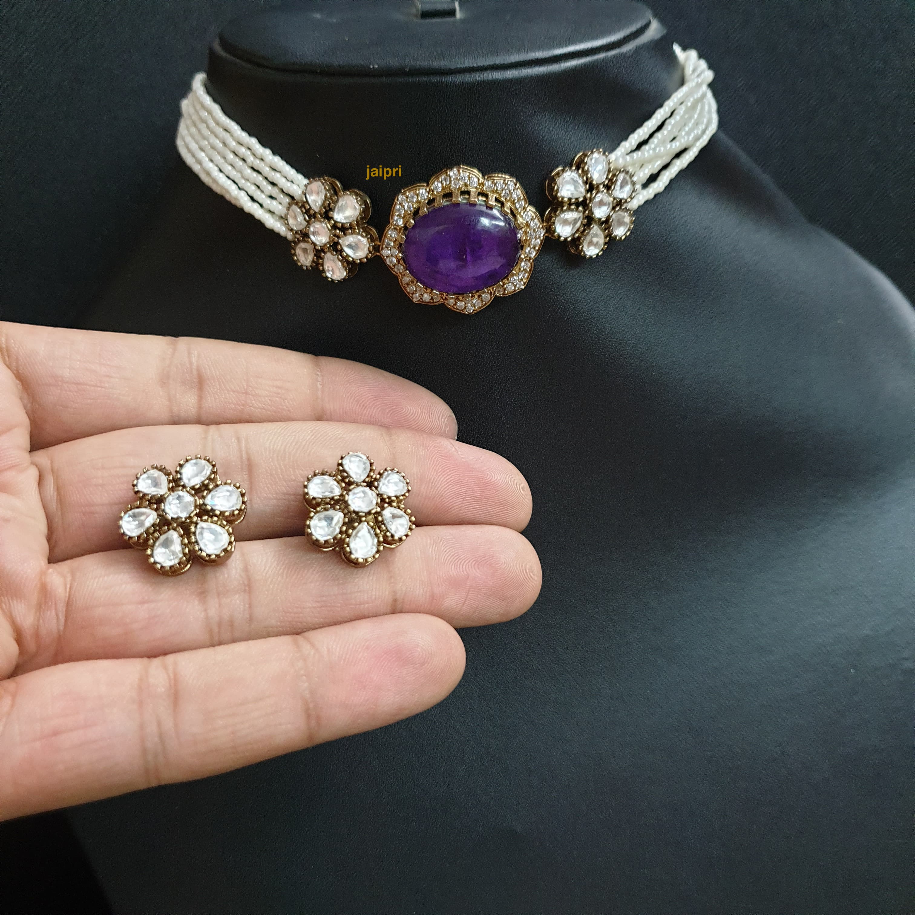 Purple Doublet Stone Kundan Choker Necklace