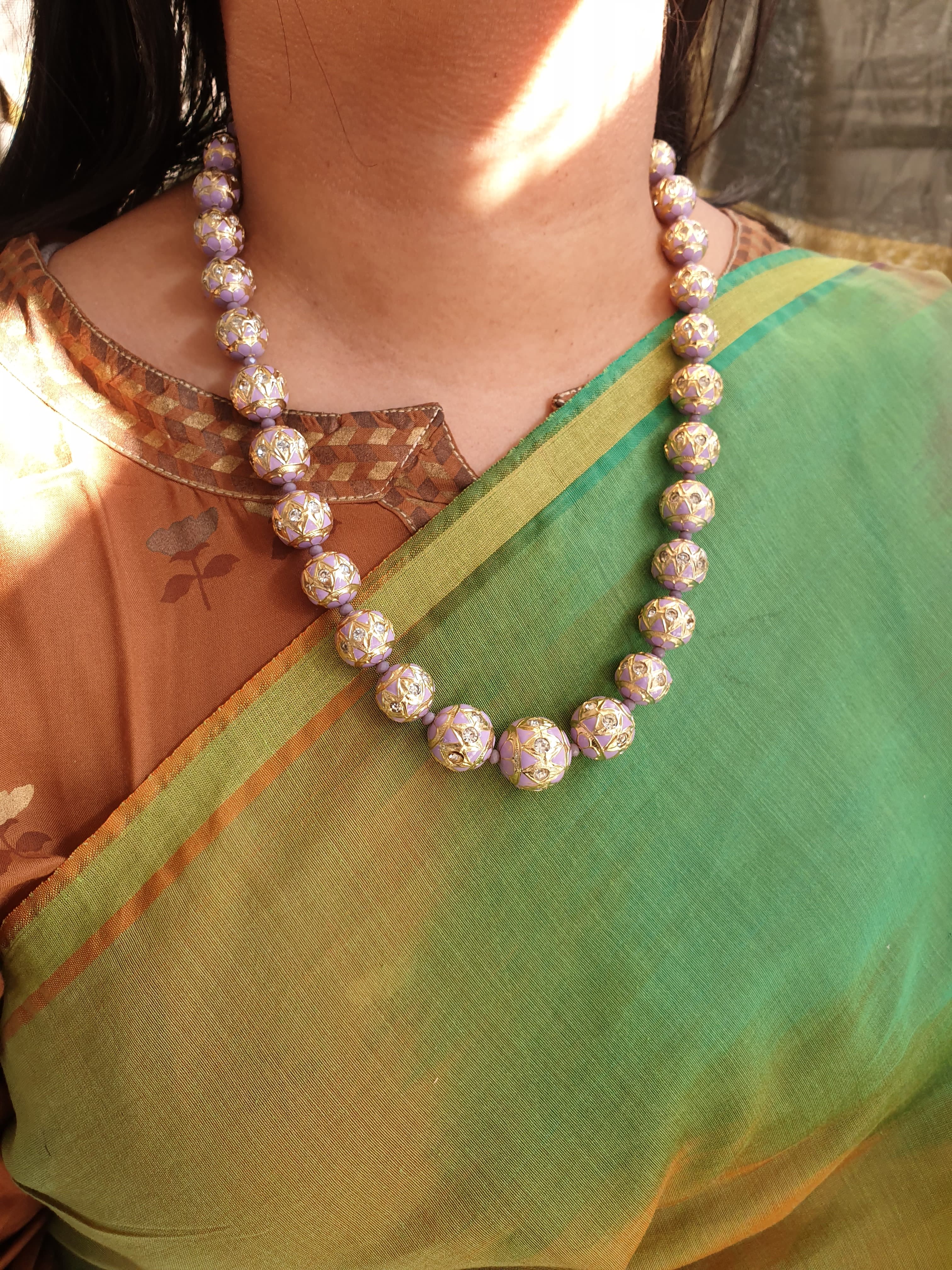 Light Purple Meenakari Beaded Necklace With Earrings